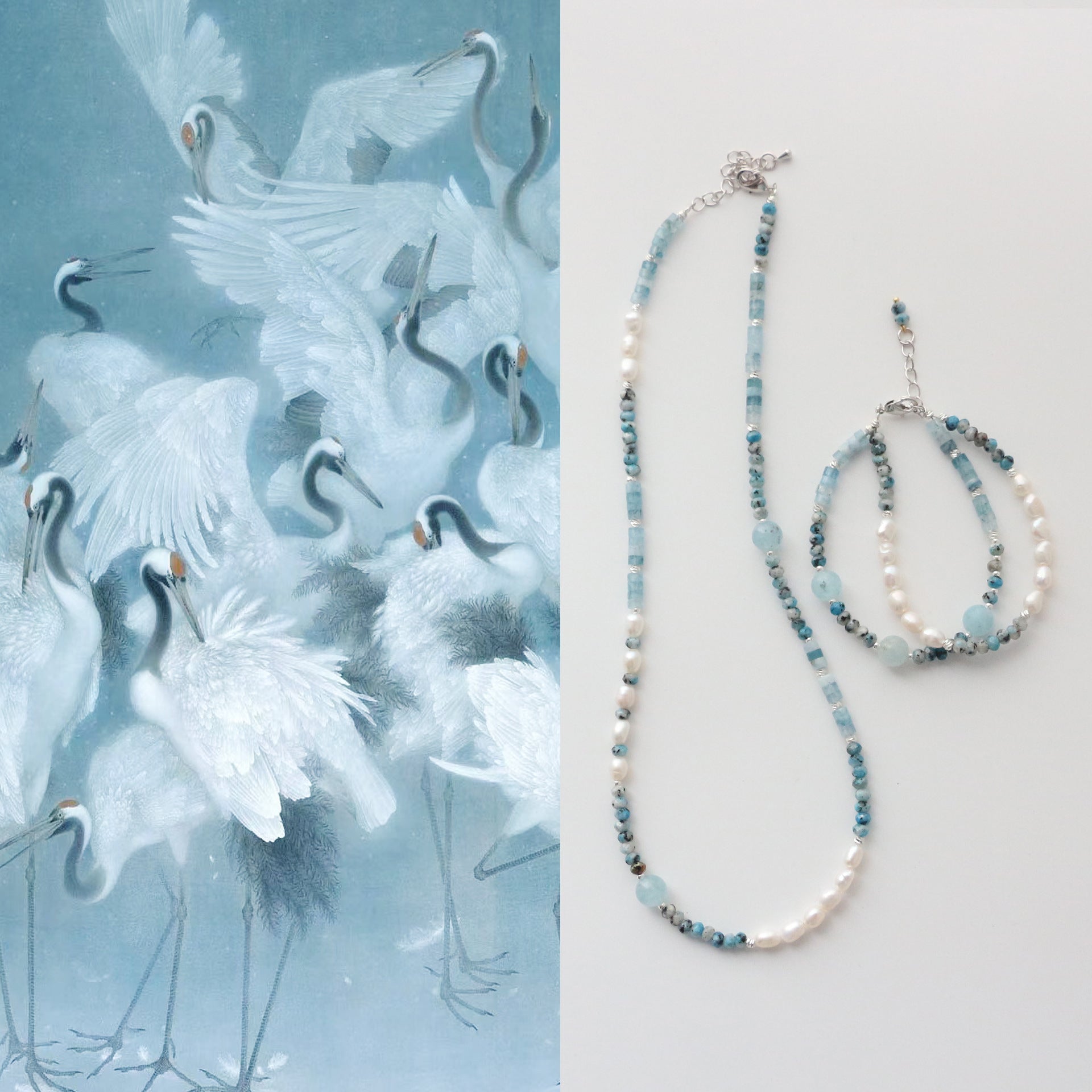 Jekira Aquamarine & Haze Blue Pearl Jewelry Set