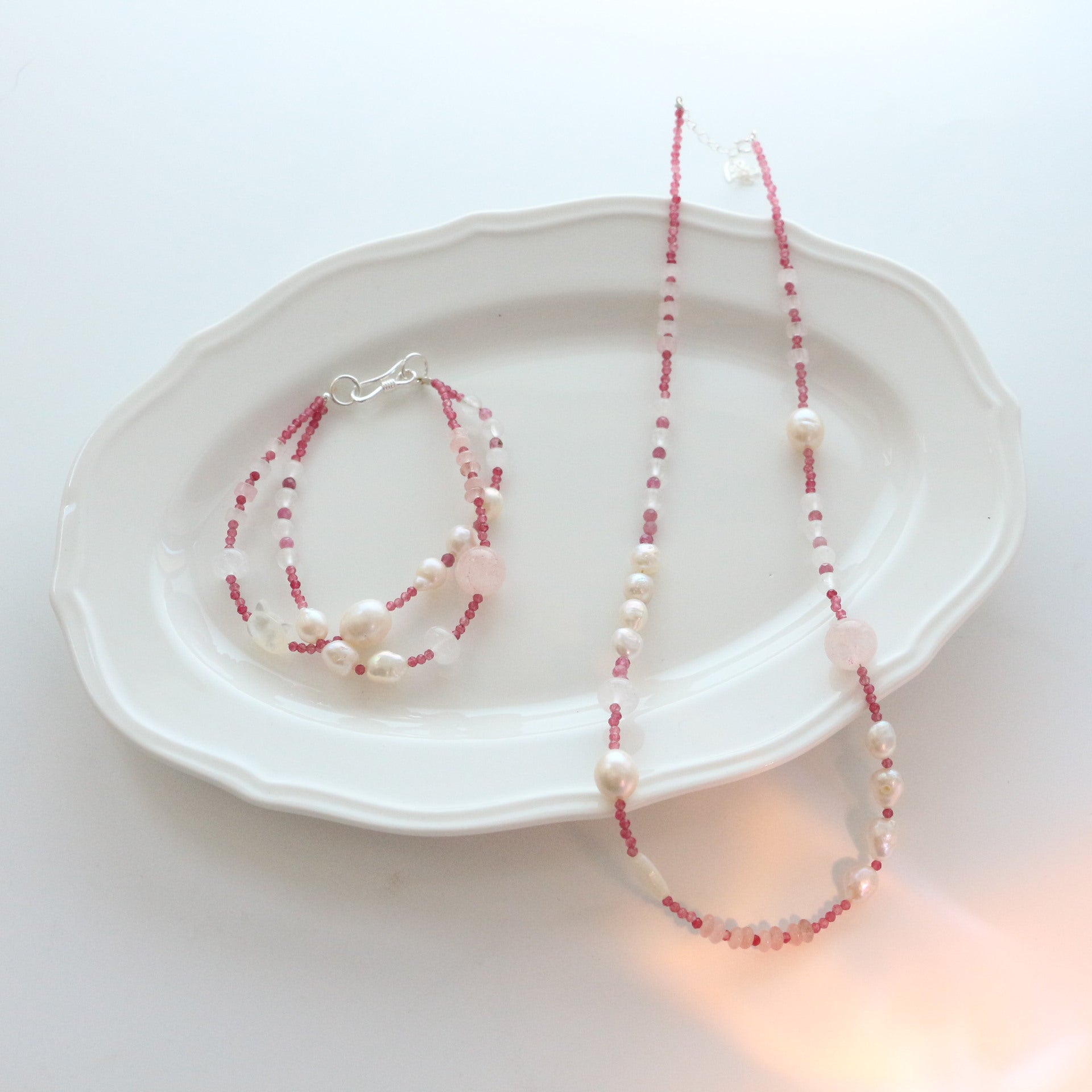 Jekira Pink Tourmaline & Pearl Jewelry Set