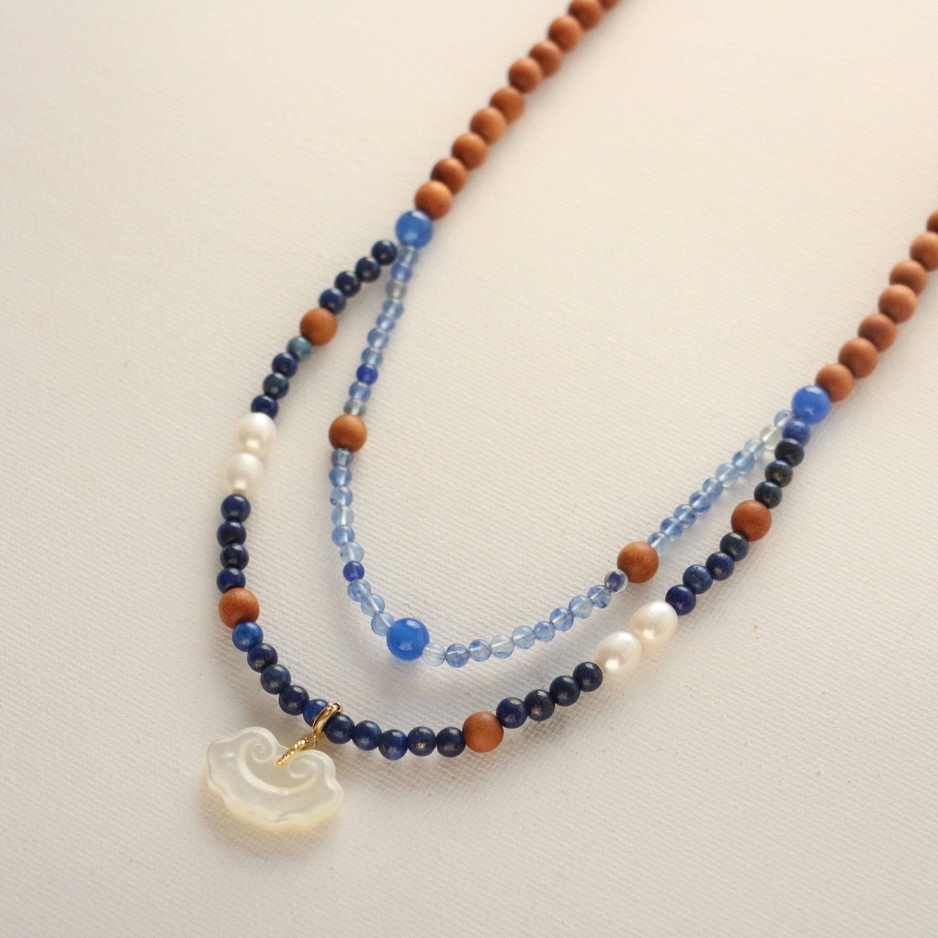 Jekira New Chinese-Style Sandalwood & Blue Agate Necklace Set
