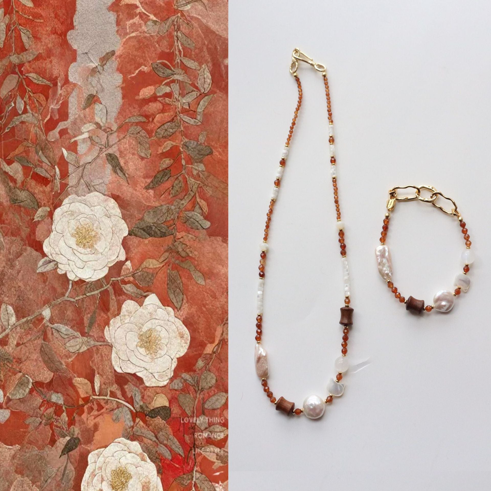Jekira Vintage Caramel Garnet & Pearl Jewelry Set