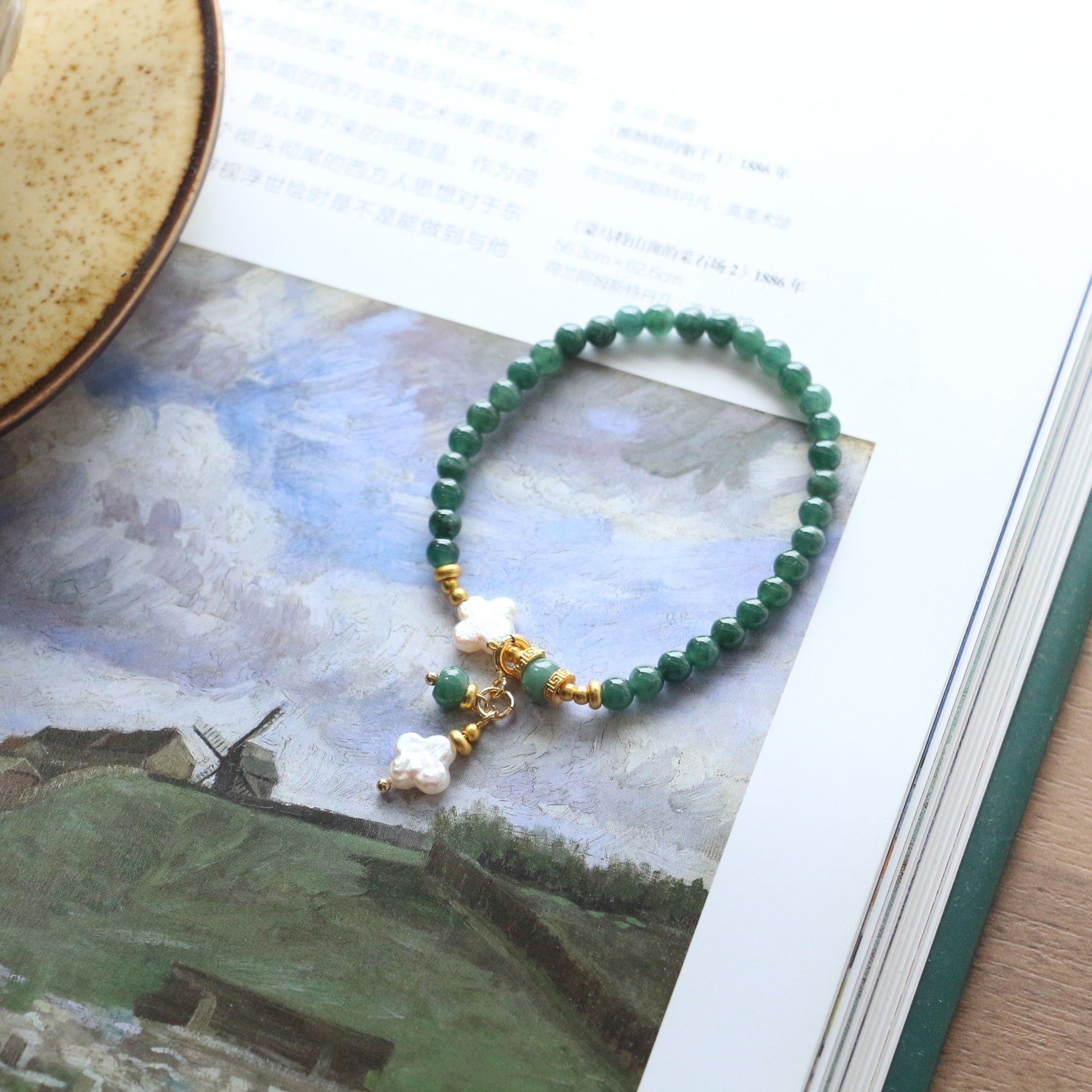 Jekira Clover Jade & Baroque Pearl Bracelet