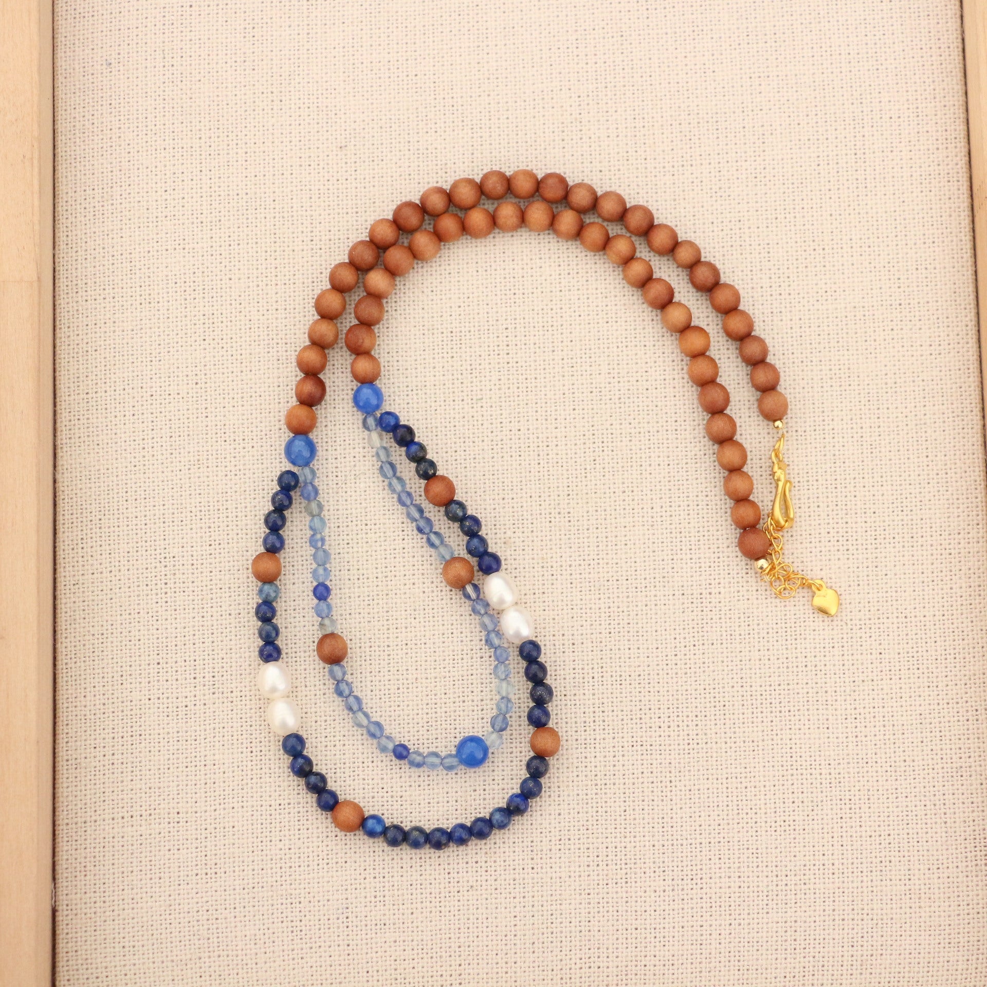 Jekira New Chinese-Style Sandalwood & Blue Agate Necklace Set