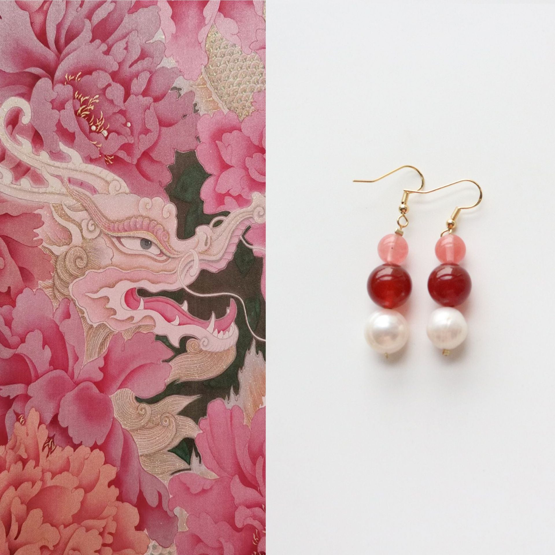 Jekira Pearl & Red Agate Drop Earrings