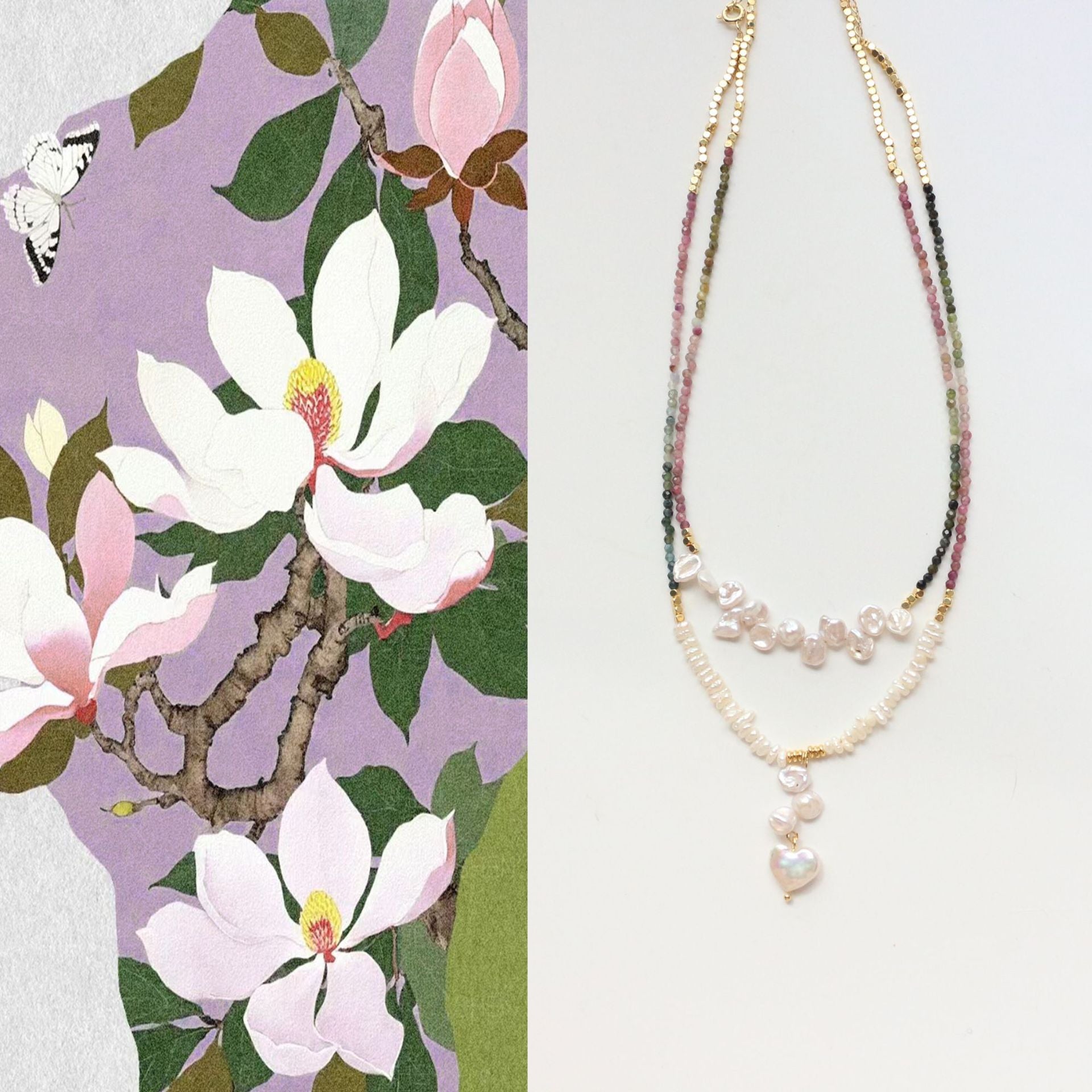 JEKIRA Gradient Tourmaline & Baroque Pearl Necklace Set
