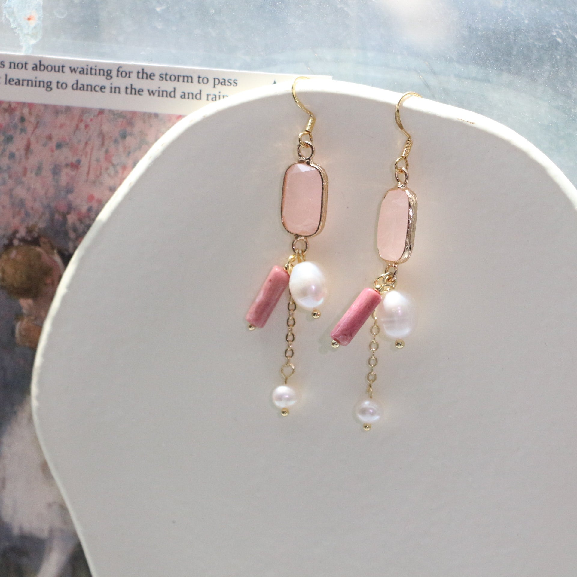 Jekira Rhodonite & Rose Quartz Healing Set (47cm Necklace + 925 Silver Earrings)
