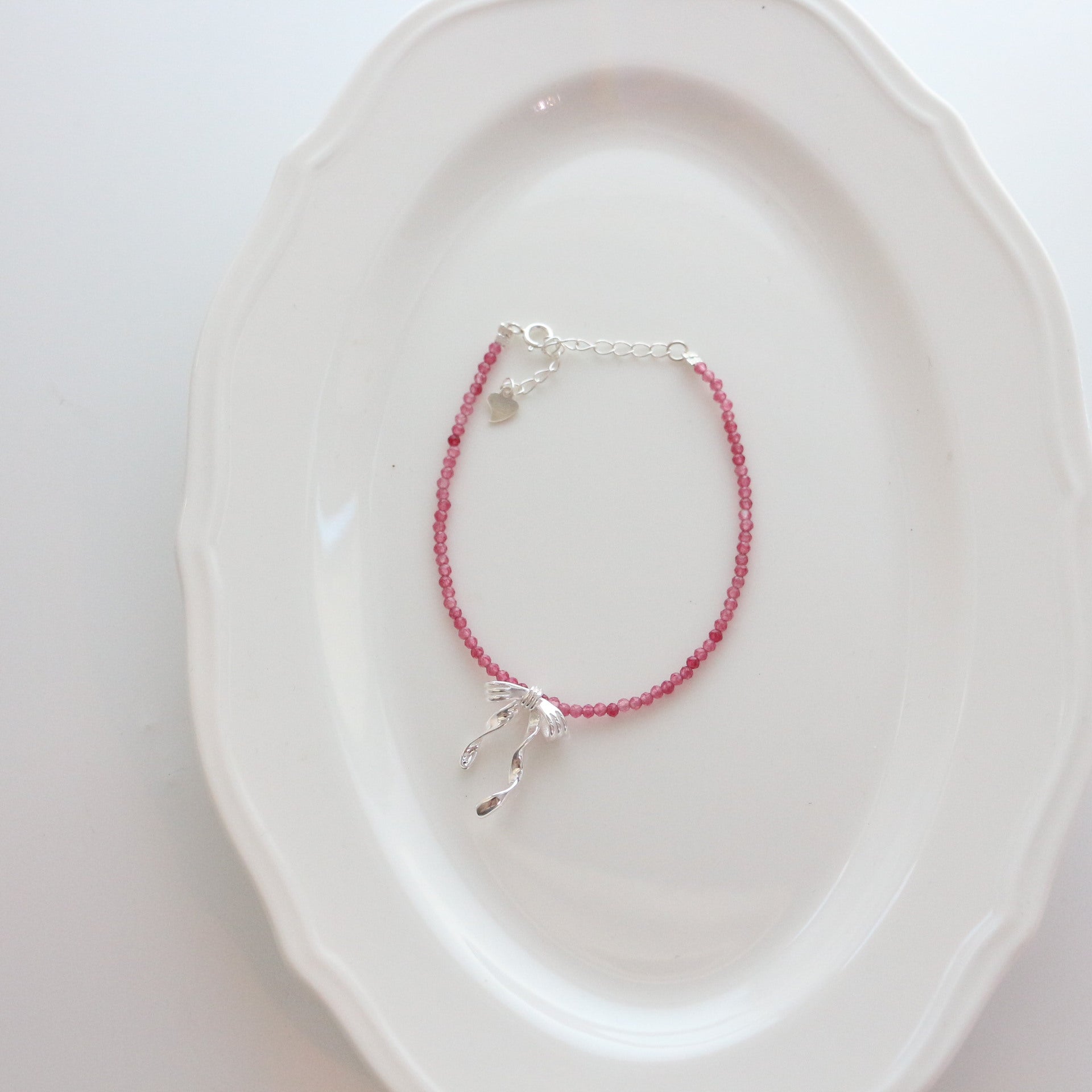 Jekira 2mm Pink Tourmaline & Sterling Silver Bow Necklace + Bracelet Set