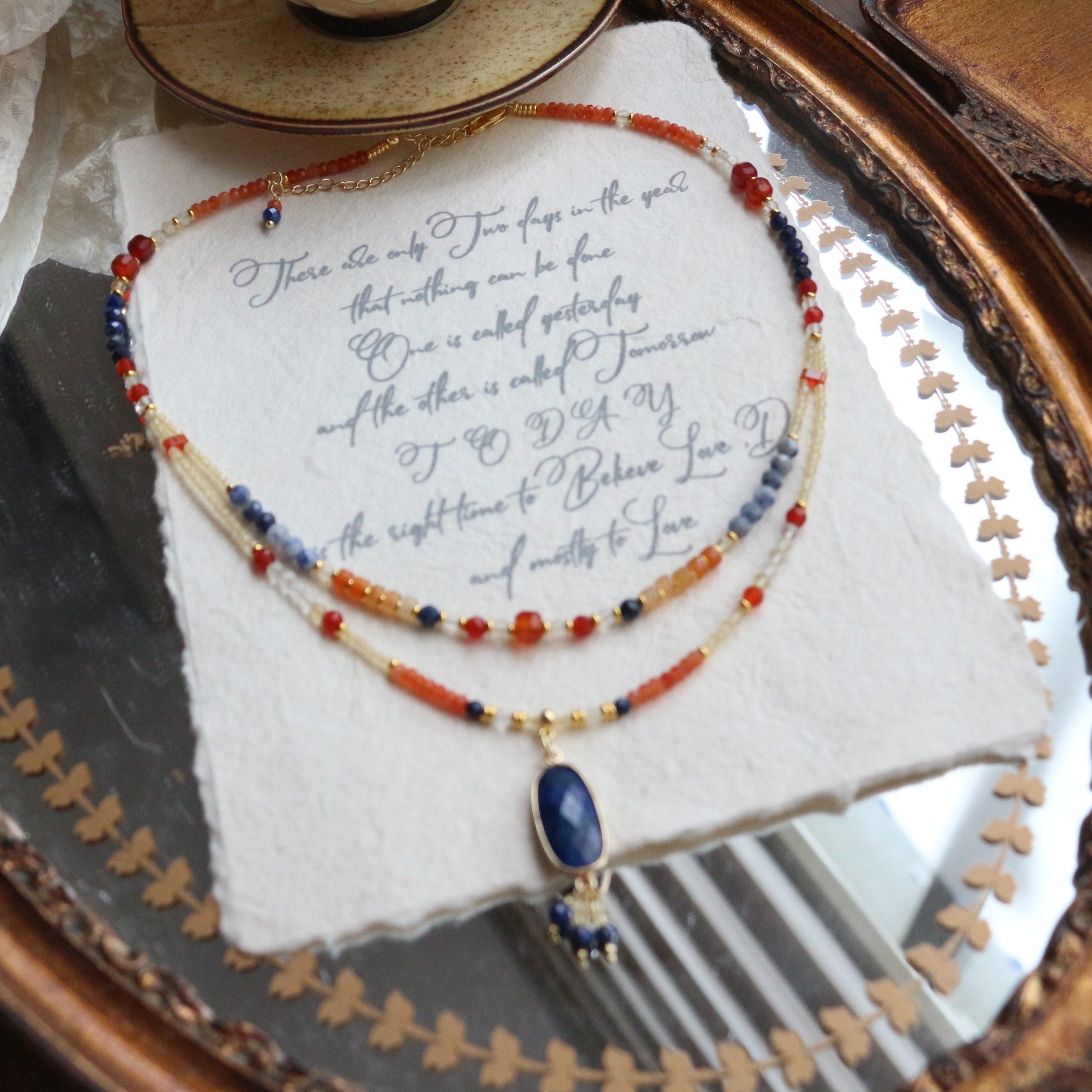 Jekira Lapis Lazuli & Gemstone Jewelry Set – Layered Necklace, Bracelet, Earrings & Rings