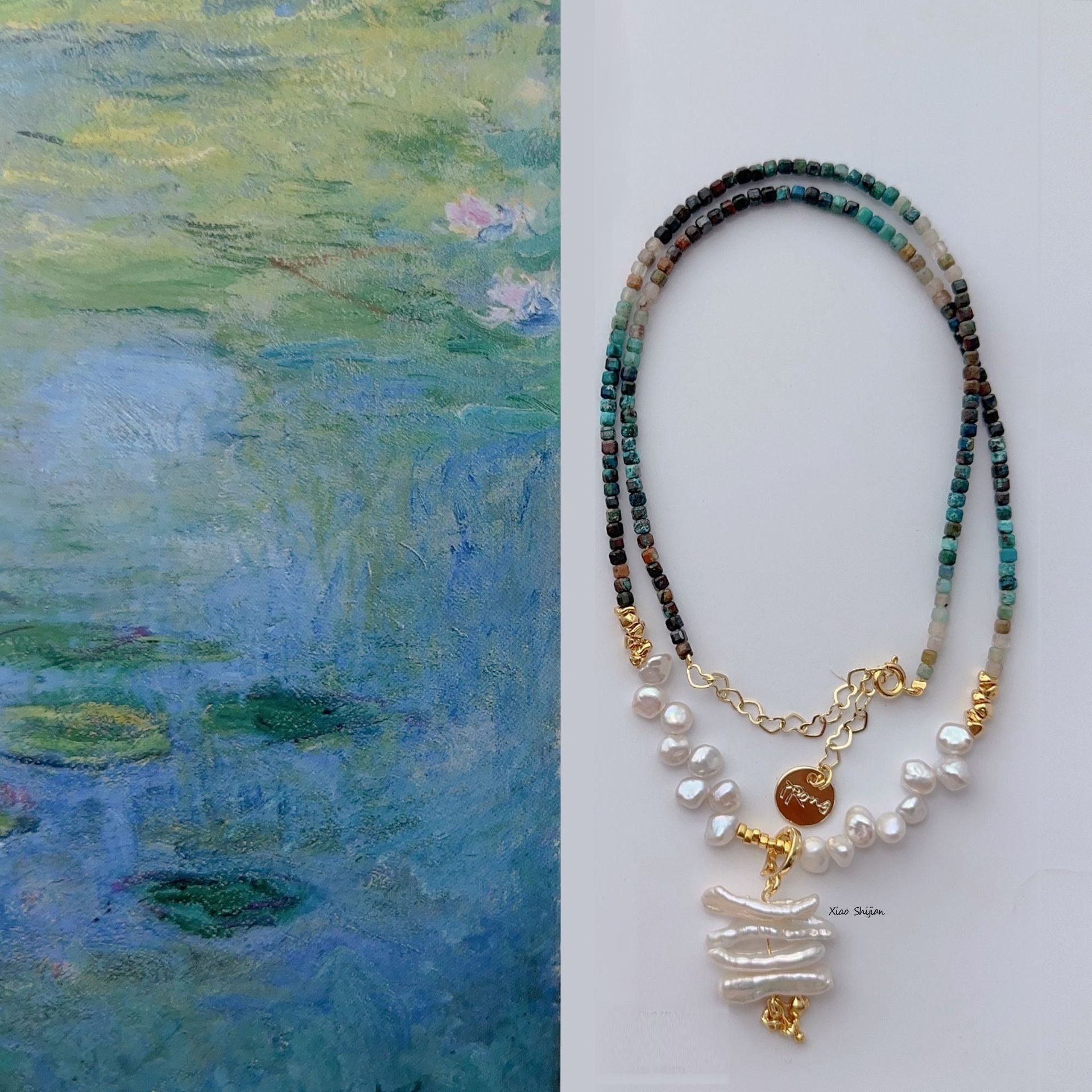JEKIRA Ocean Muse Blue-Green Gemstone & Baroque Pearl Necklace