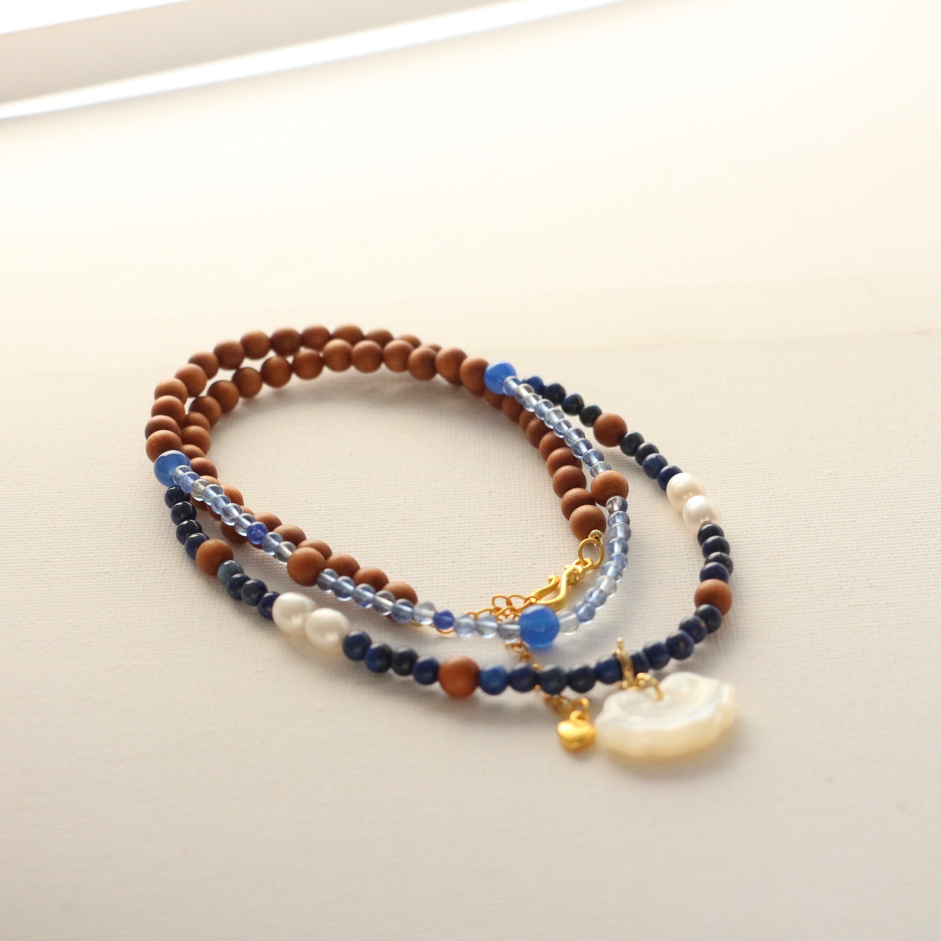 Jekira New Chinese-Style Sandalwood & Blue Agate Necklace Set