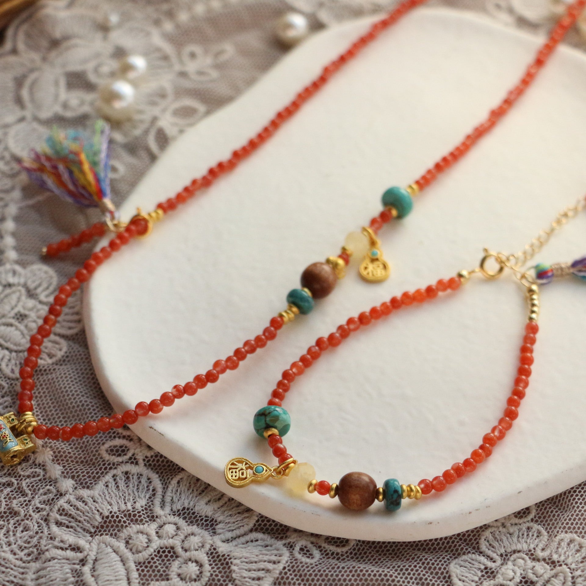 Nanhong Agate & Turquoise Bead Set