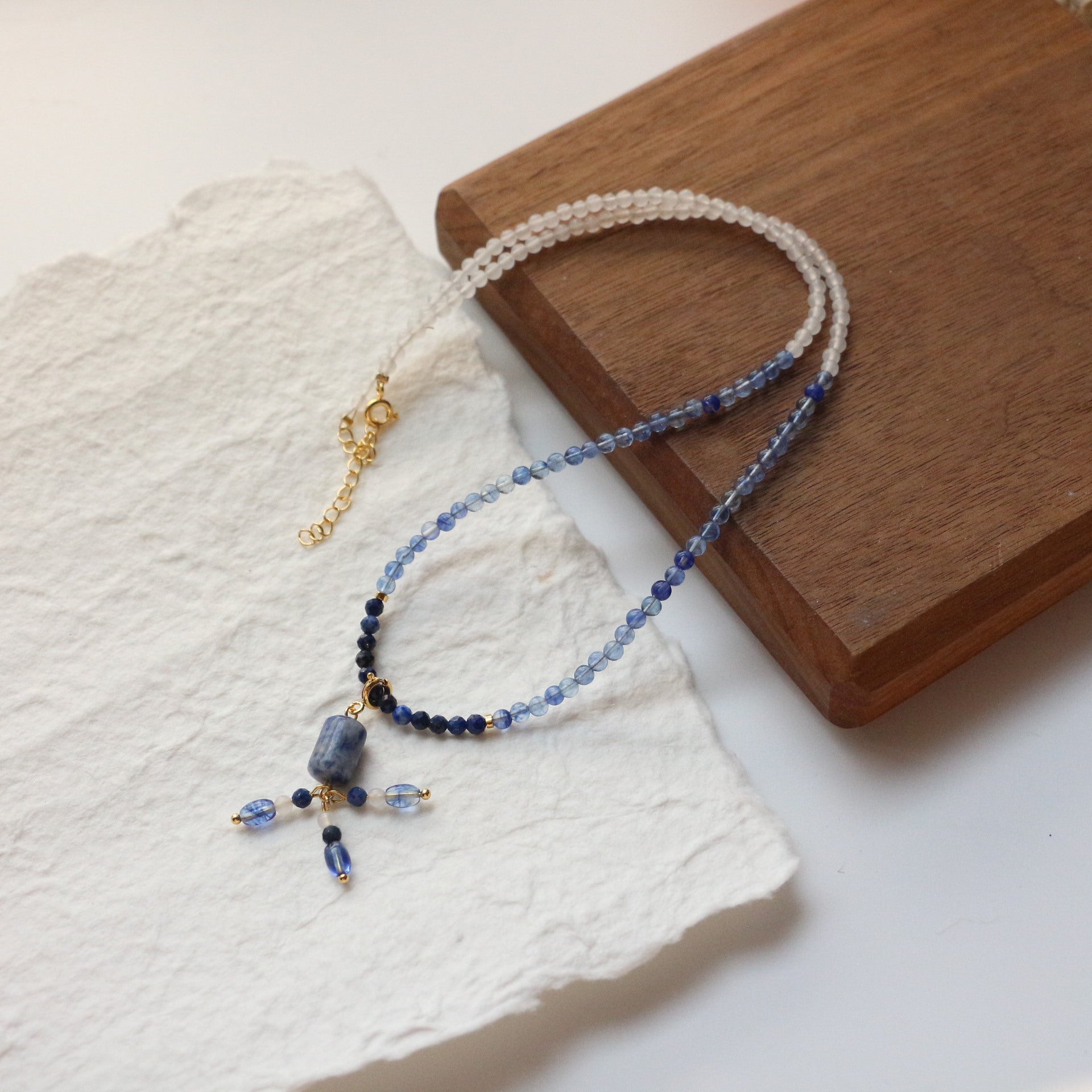 Jekira Blue & White Gemstone Beaded Necklace with Removable Pendant