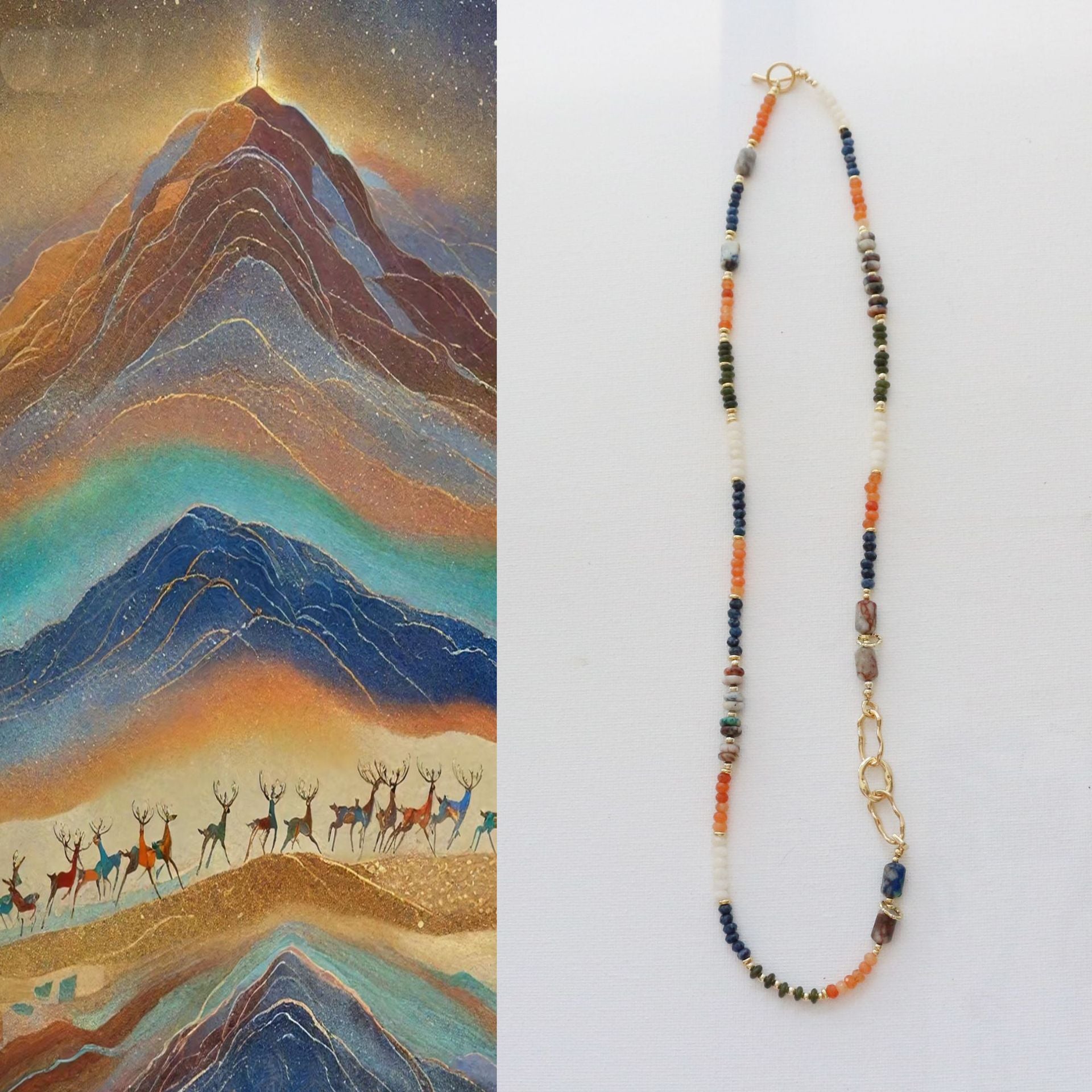 Jekira Dunhuang Color Gemstone Convertible Set – 65cm Necklace & 15-16cm Bracelet