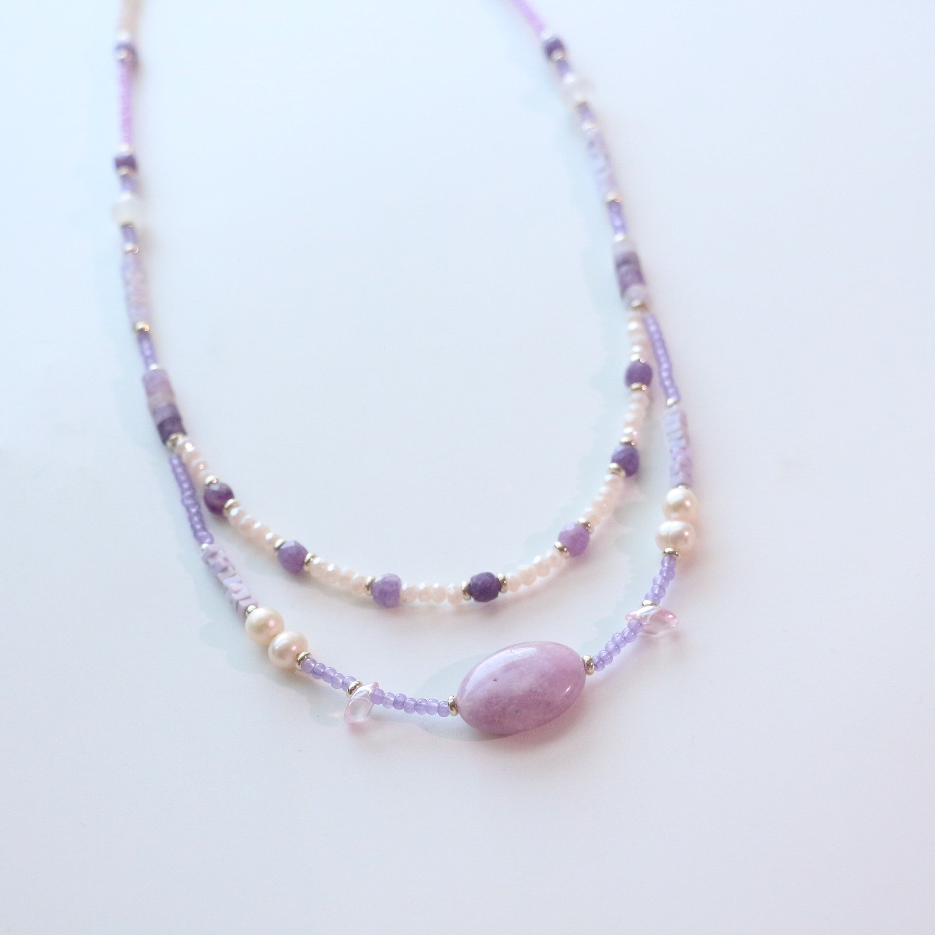 Jekira Double Layer Lavender Baroque Pearl & Agate Necklace