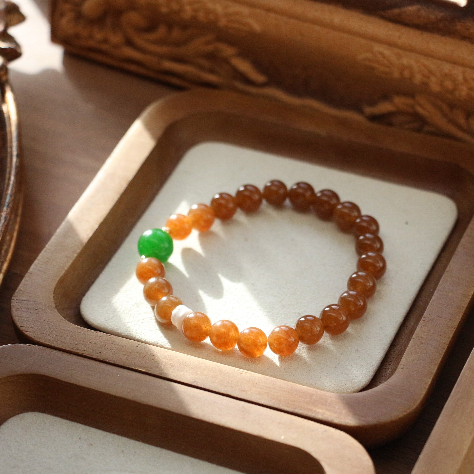Jekira Caramel Agate & Emerald Agate Couple Set