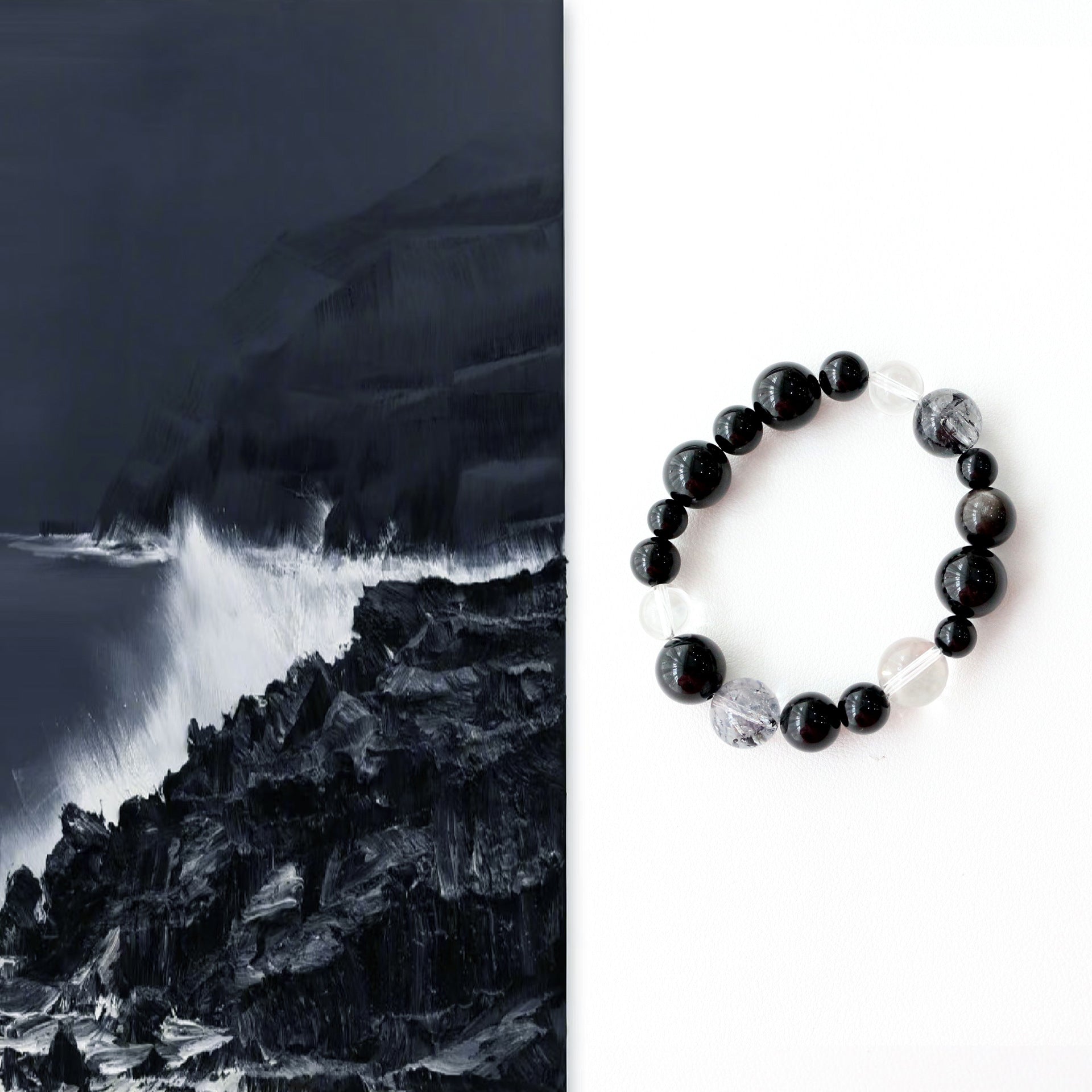 Jekira Black Onyx & White Crystal Beaded Bracelet