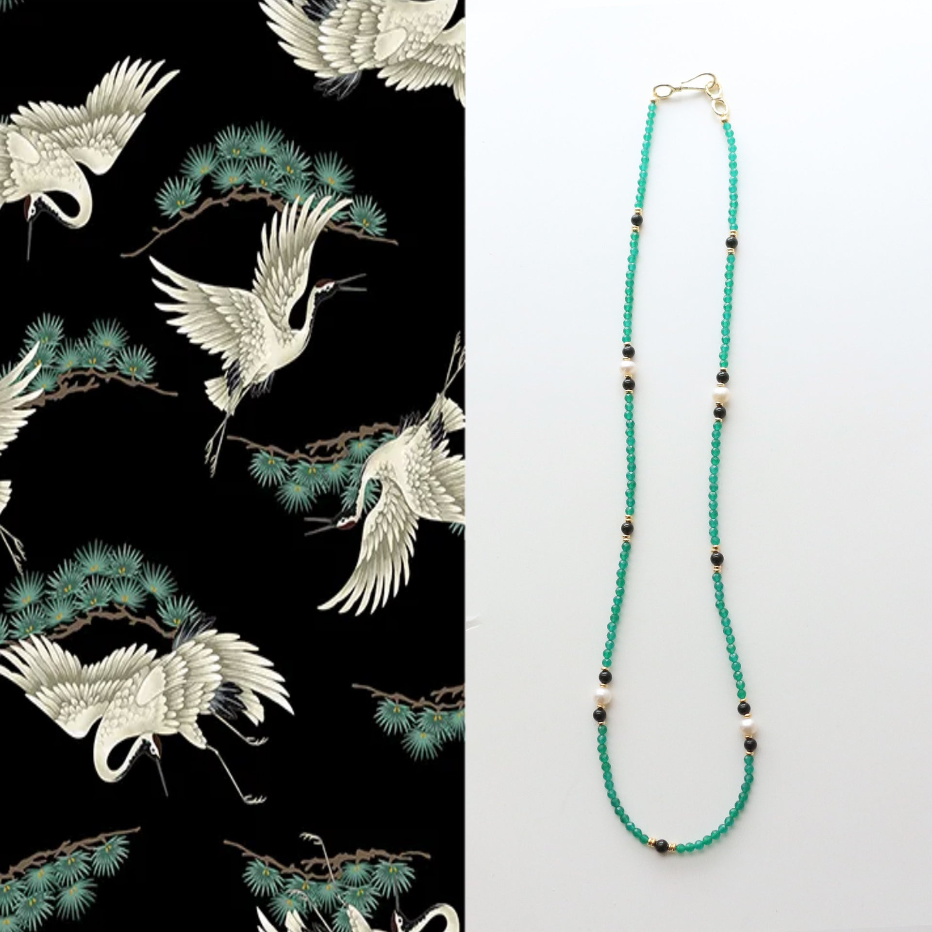 Jekira Green Agate & Baroque Pearl Long Necklace