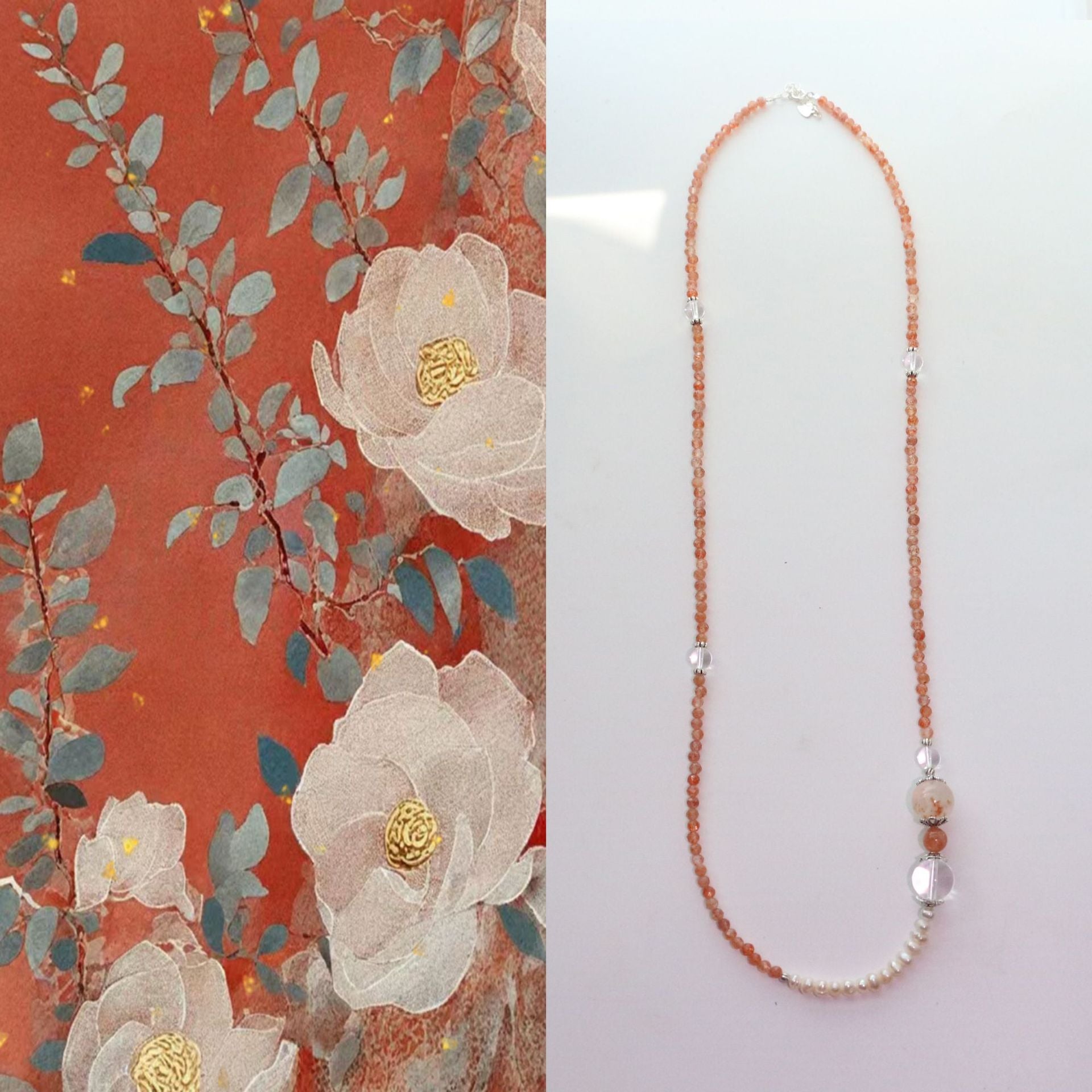 Jekira Sunstone & S925 Silver Pearl Necklace