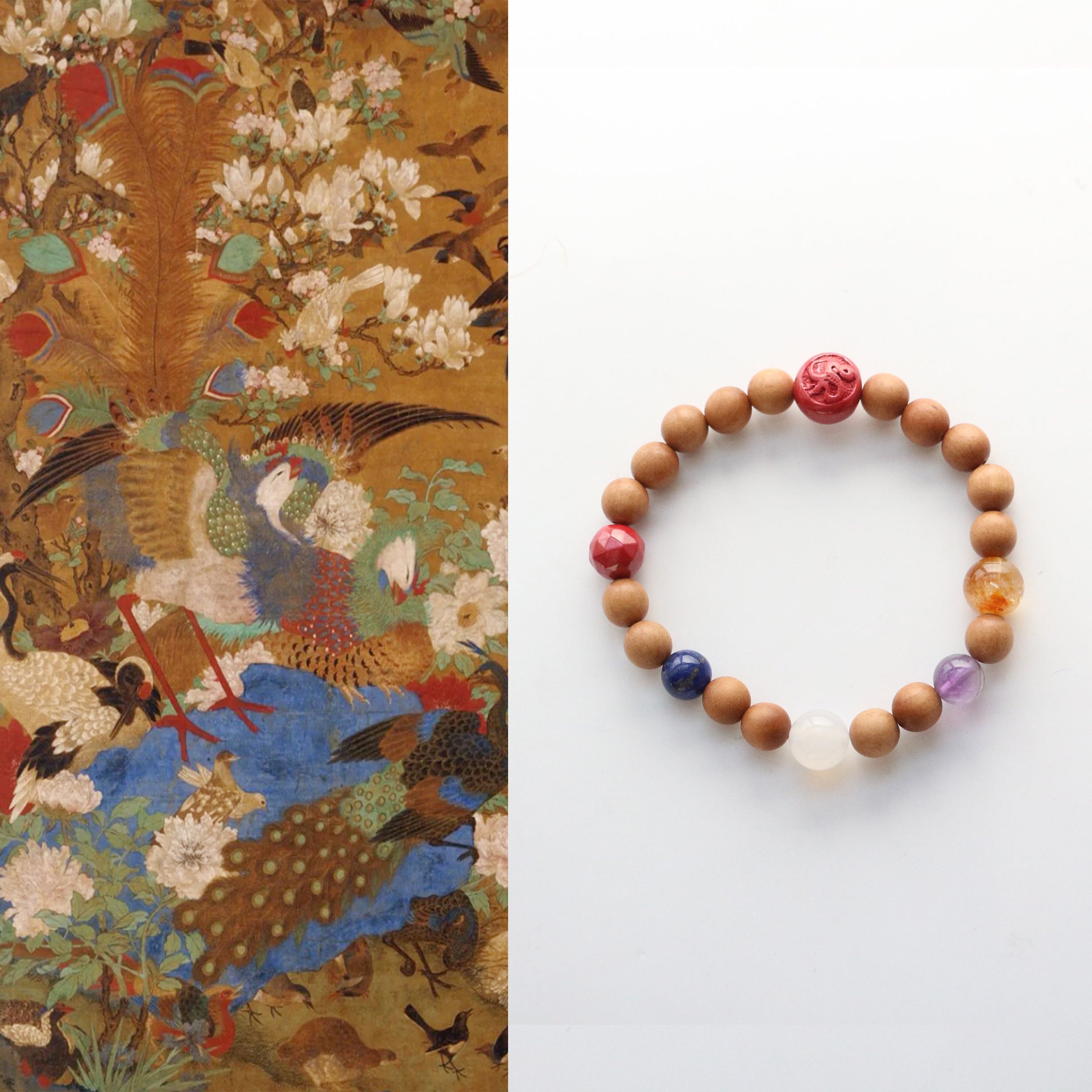 Jekira Chakra Balancing Bracelet: Sandalwood & Multi-Crystal with Royal Cinnabar