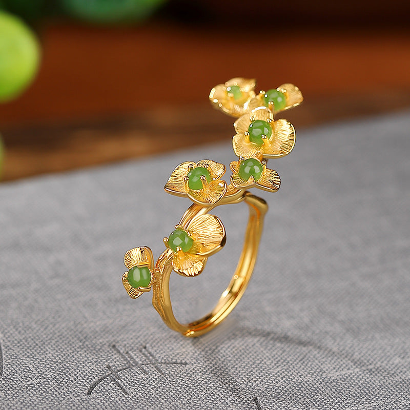 S925 sterling silver jasper blossoming ring
