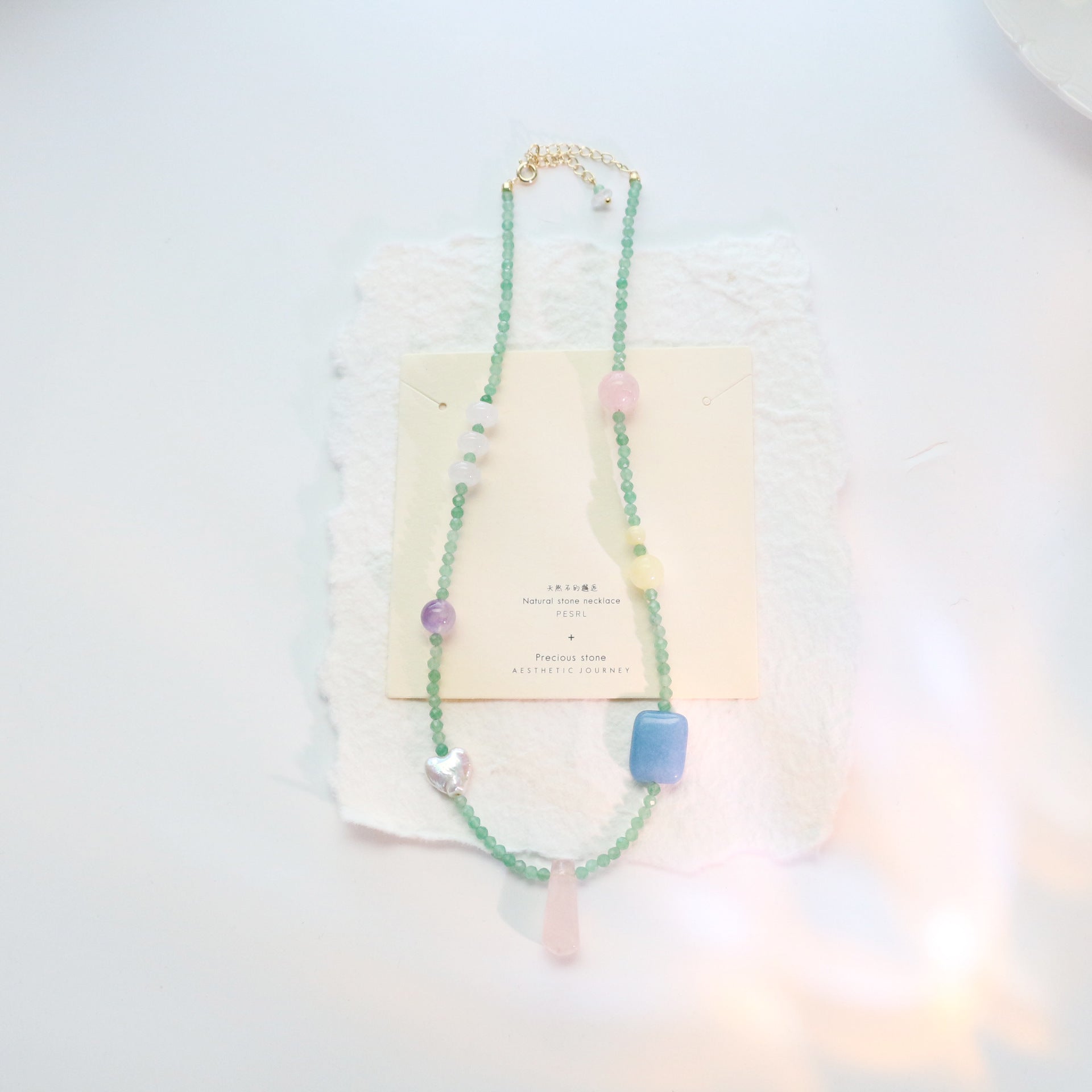 Jekira Natural Green Gemstone & Baroque Pearl Jewelry Set (Necklace+Bracelet)