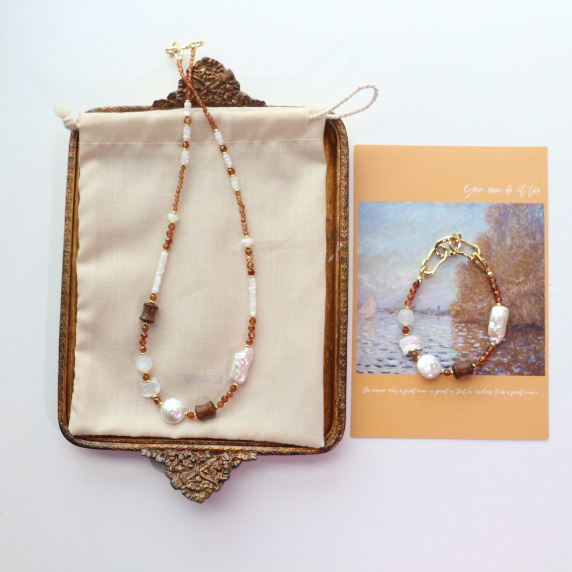 Jekira Vintage Caramel Garnet & Pearl Jewelry Set