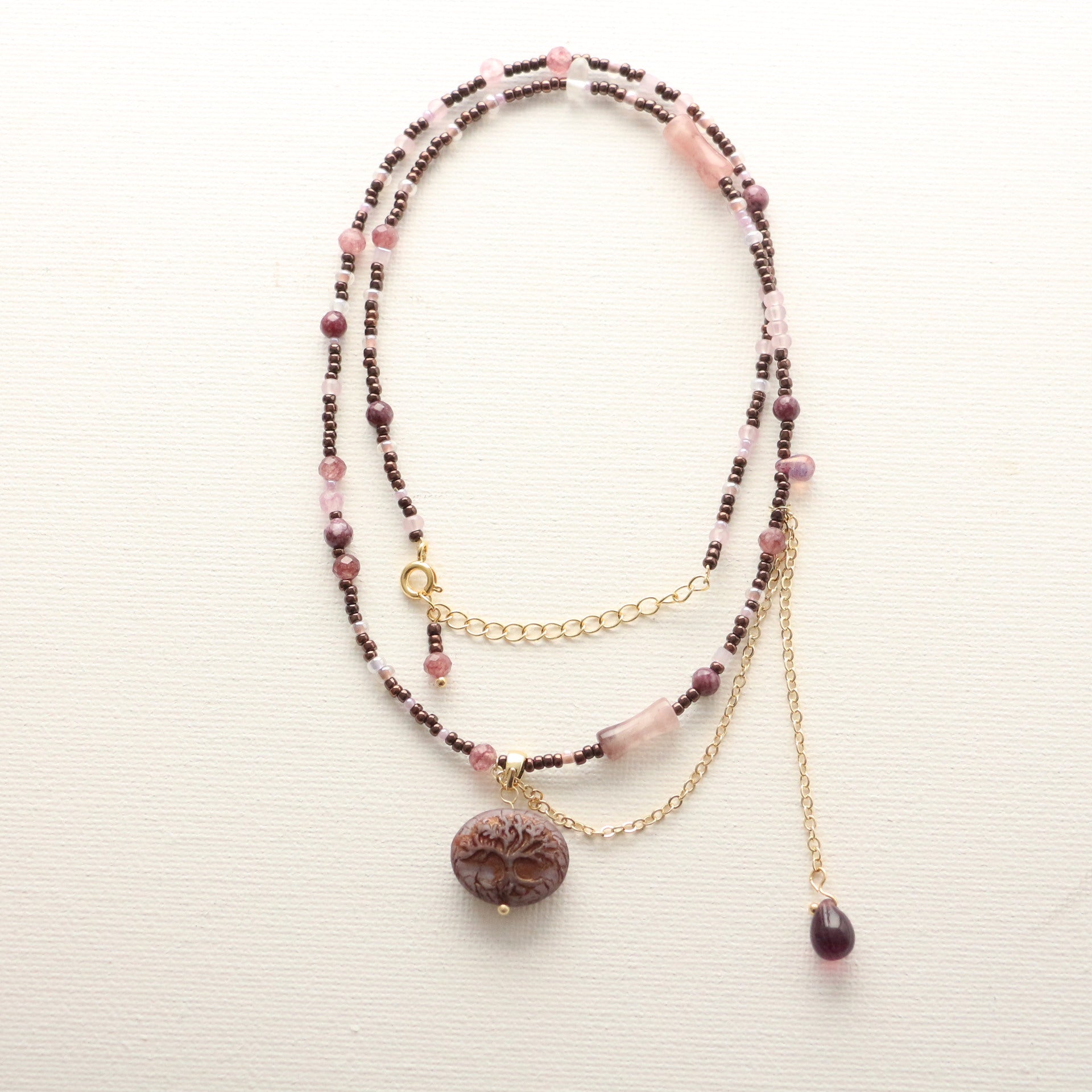 JEKIRA Purple Gemstone Tassel Pendant Necklace – 40cm Delicate Collarbone Chain