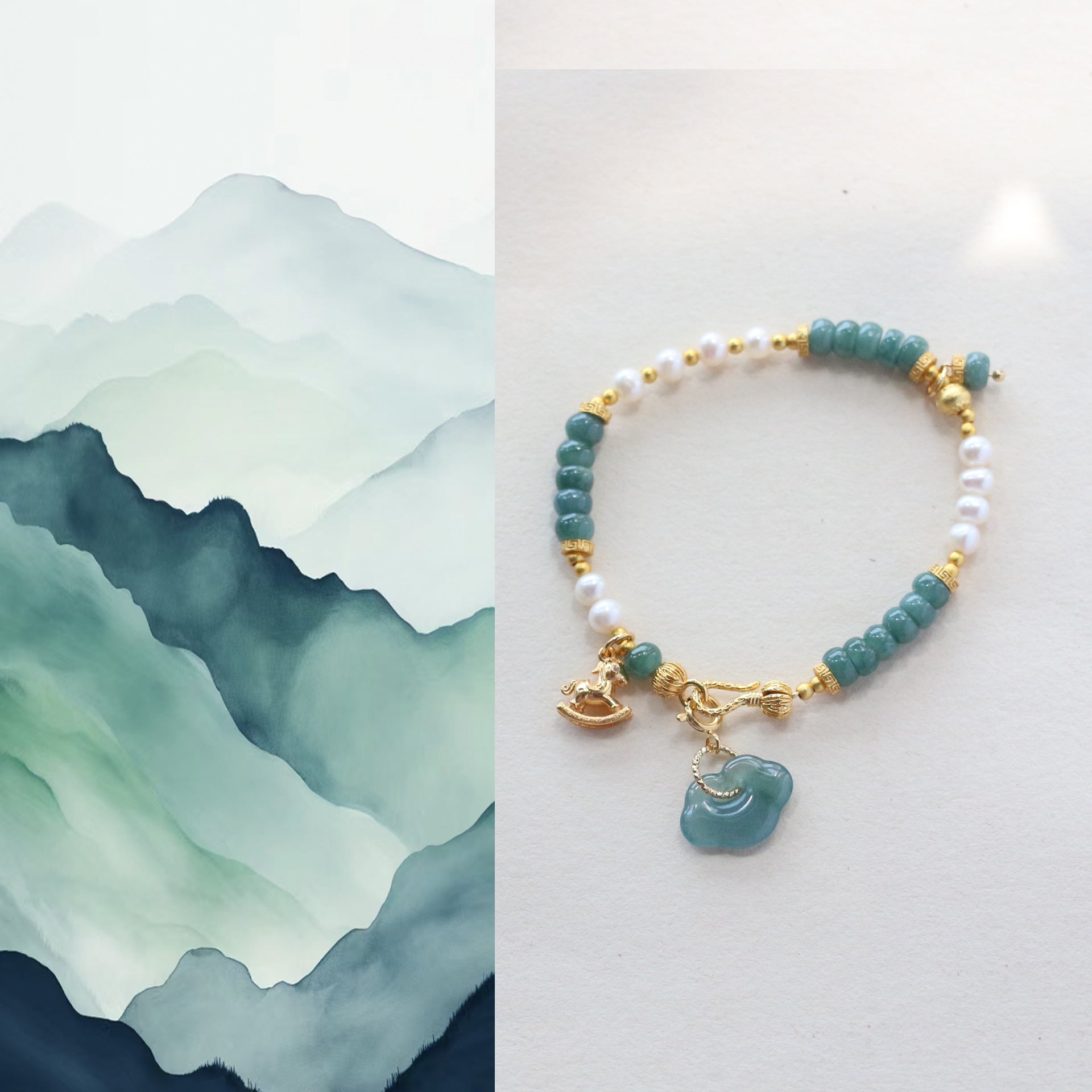 Jekira Jade & Pearl Bracelet with Ruyi Pendant