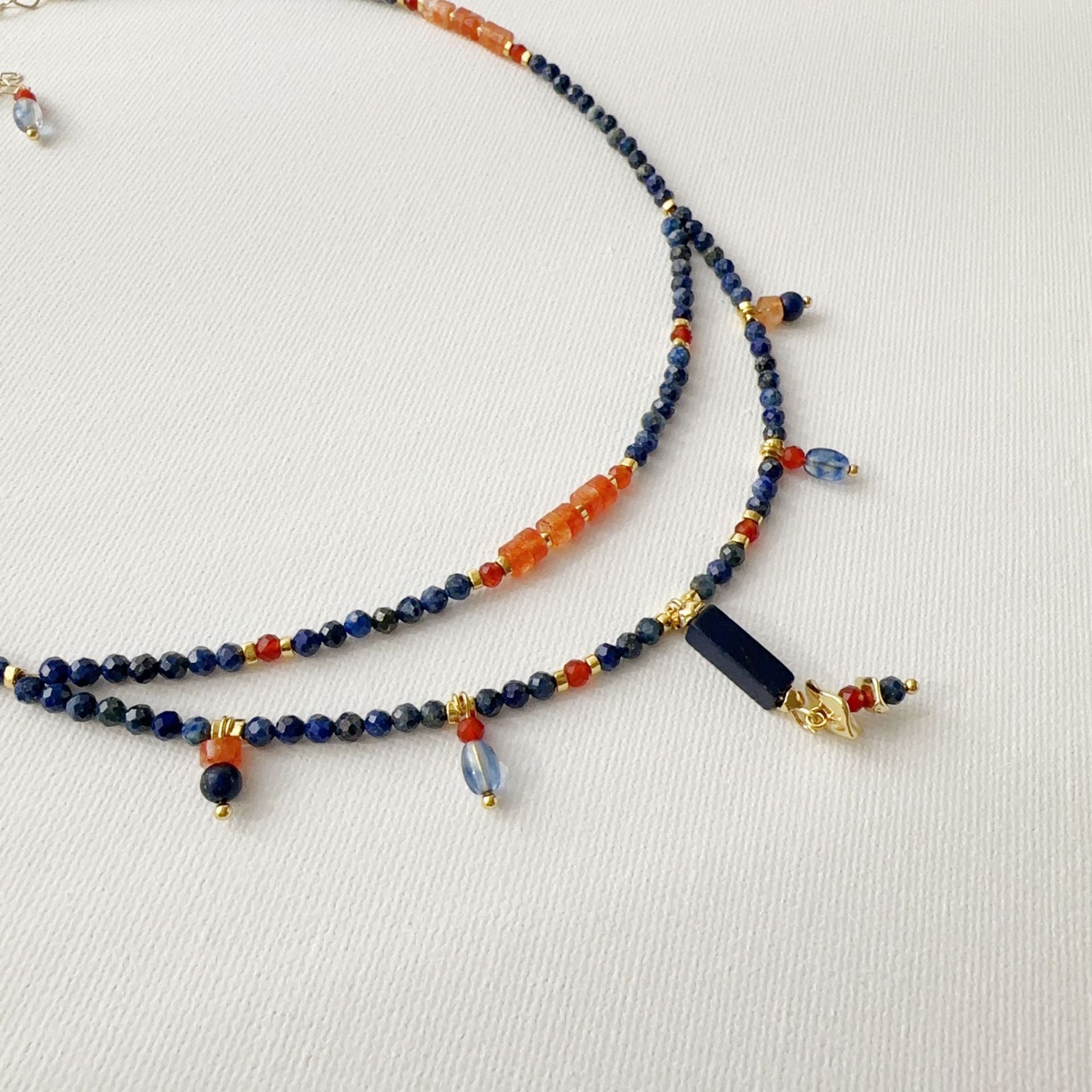 JEKIRA Double-Layer Lapis Lazuli & Red Agate Pendant Necklace