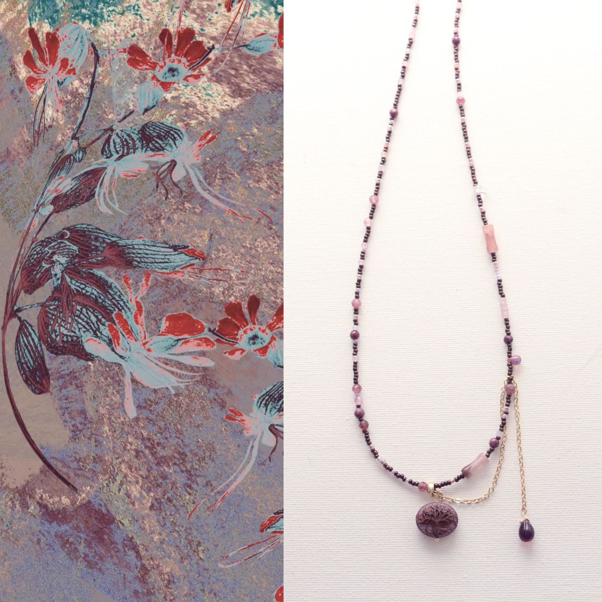 JEKIRA Purple Gemstone Tassel Pendant Necklace – 40cm Delicate Collarbone Chain