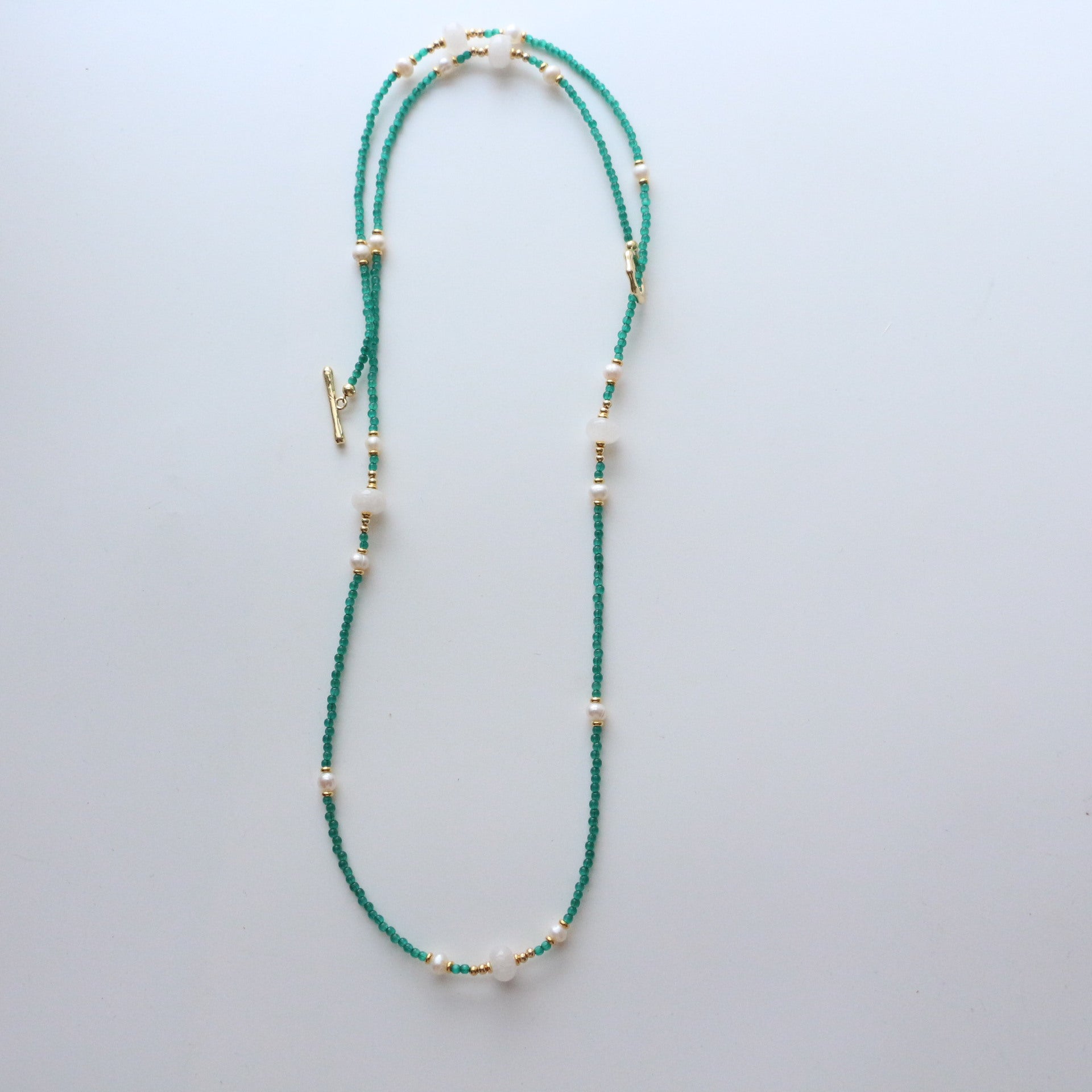 JEKIRA Green Gemstone & Baroque Pearl Long Necklace – 70cm