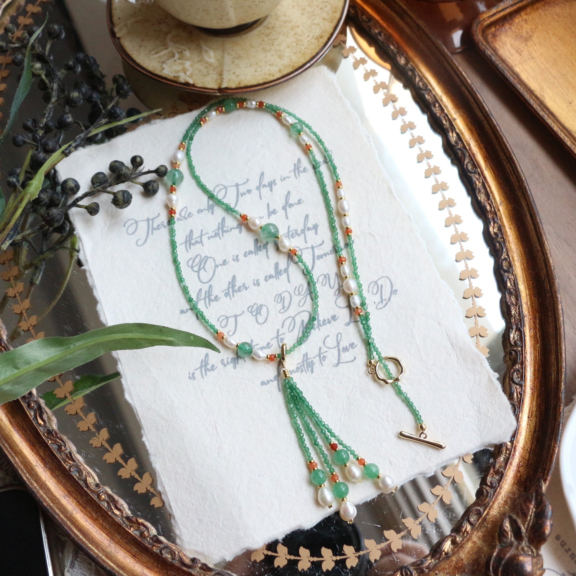 JEKIRA Green Gemstone Tassel Necklace