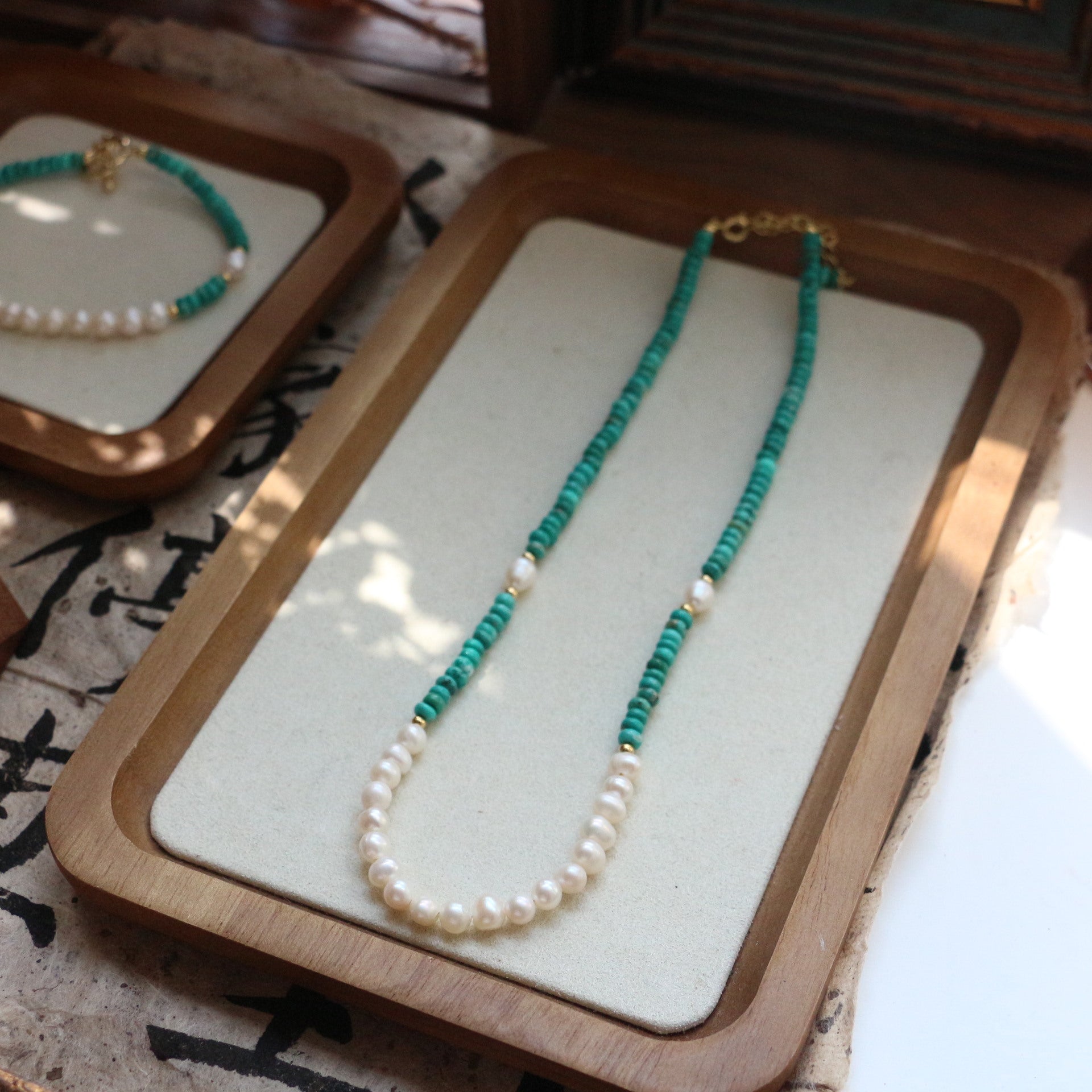 Jekira Turquoise & Petal Baroque Pearl Beaded Necklace and Bracelet Set