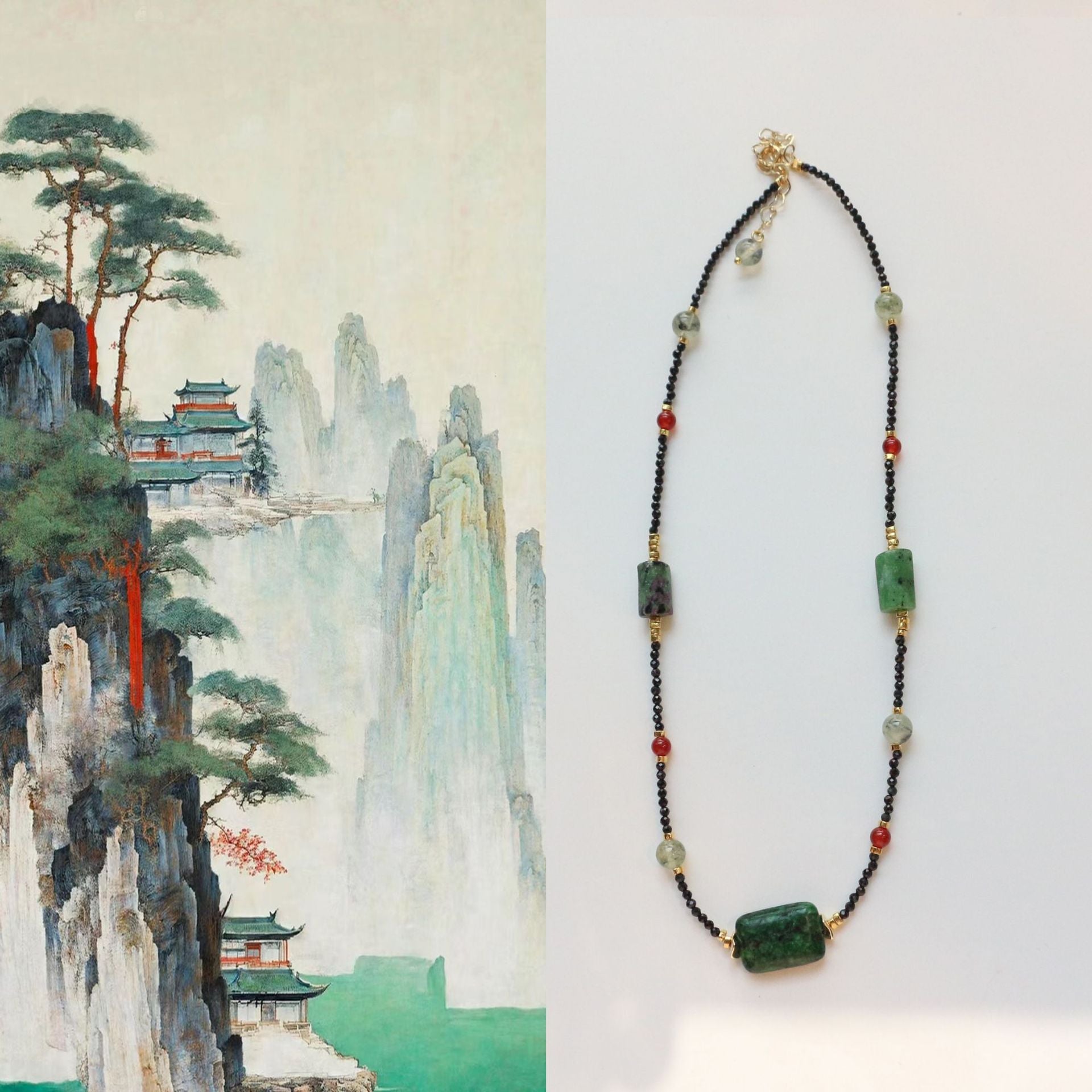 Jekira Red Agate & Green Gemstone Beaded Necklace