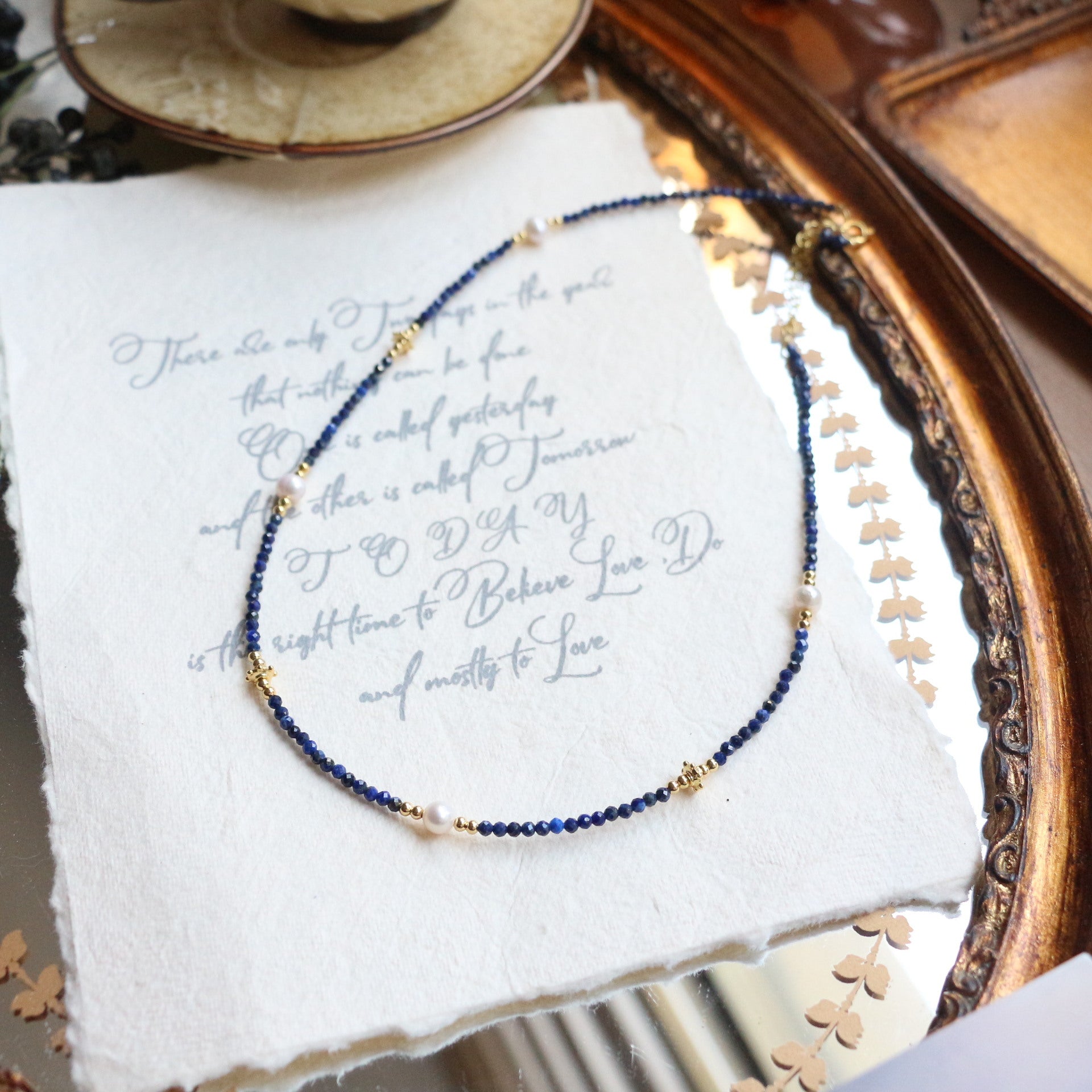 Jekira Delicate Lapis Lazuli & Baroque Pearl Necklace