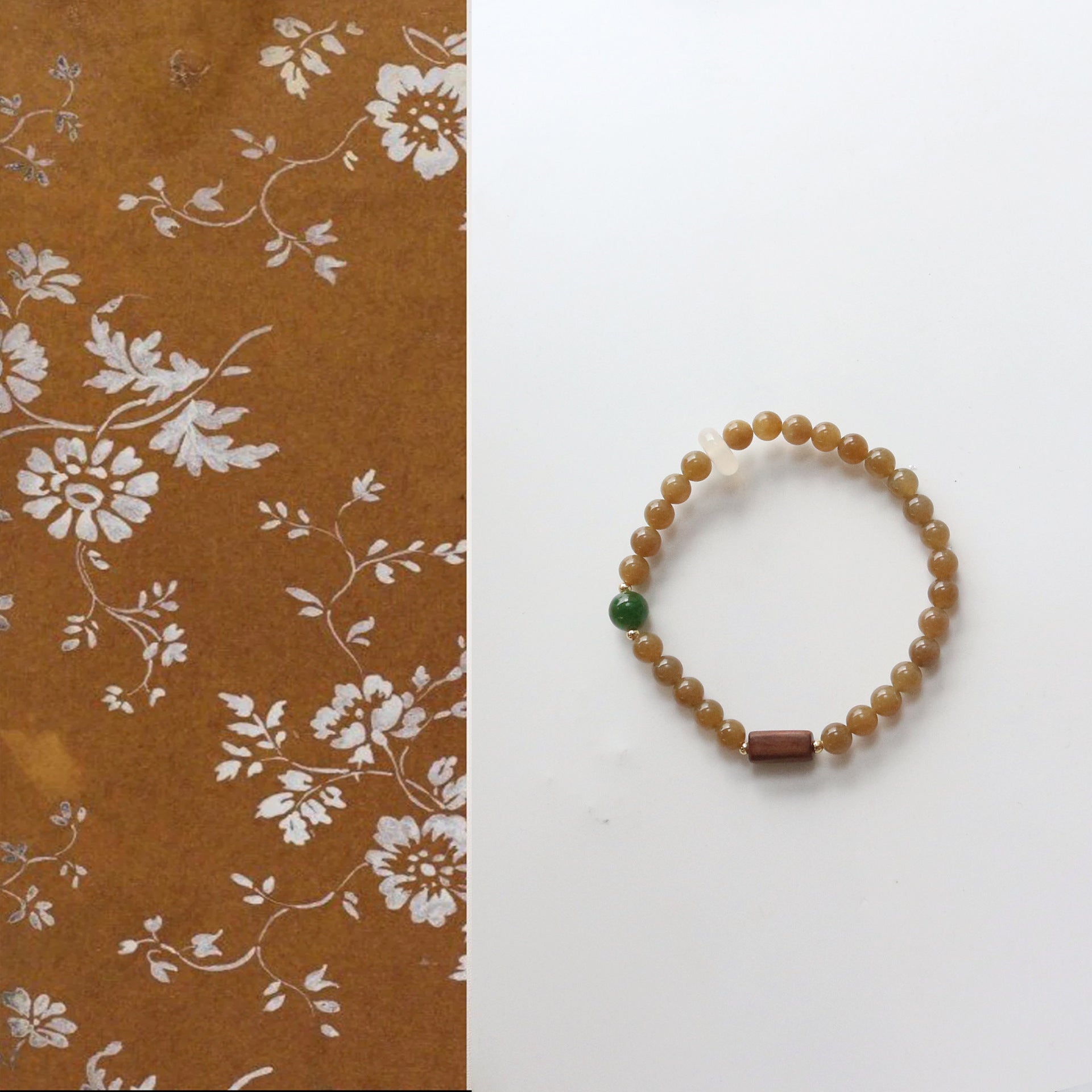 JEKIRA Honeyed Hetian Jade & Wood Bead Bracelet