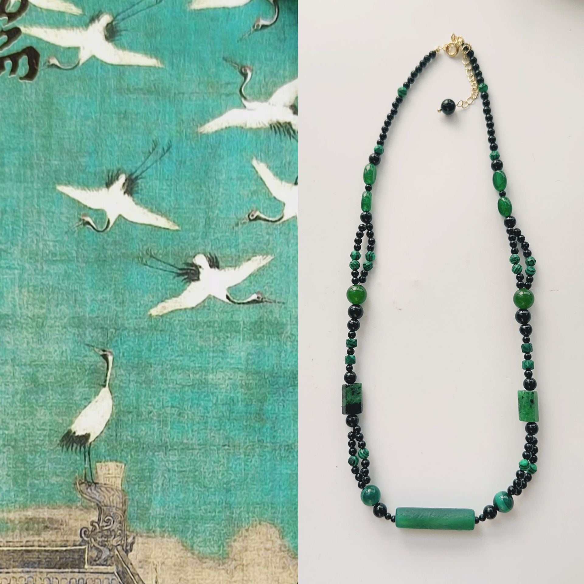Jekira Black & Green Agate Necklace and Red & Black Agate Bead Necklace