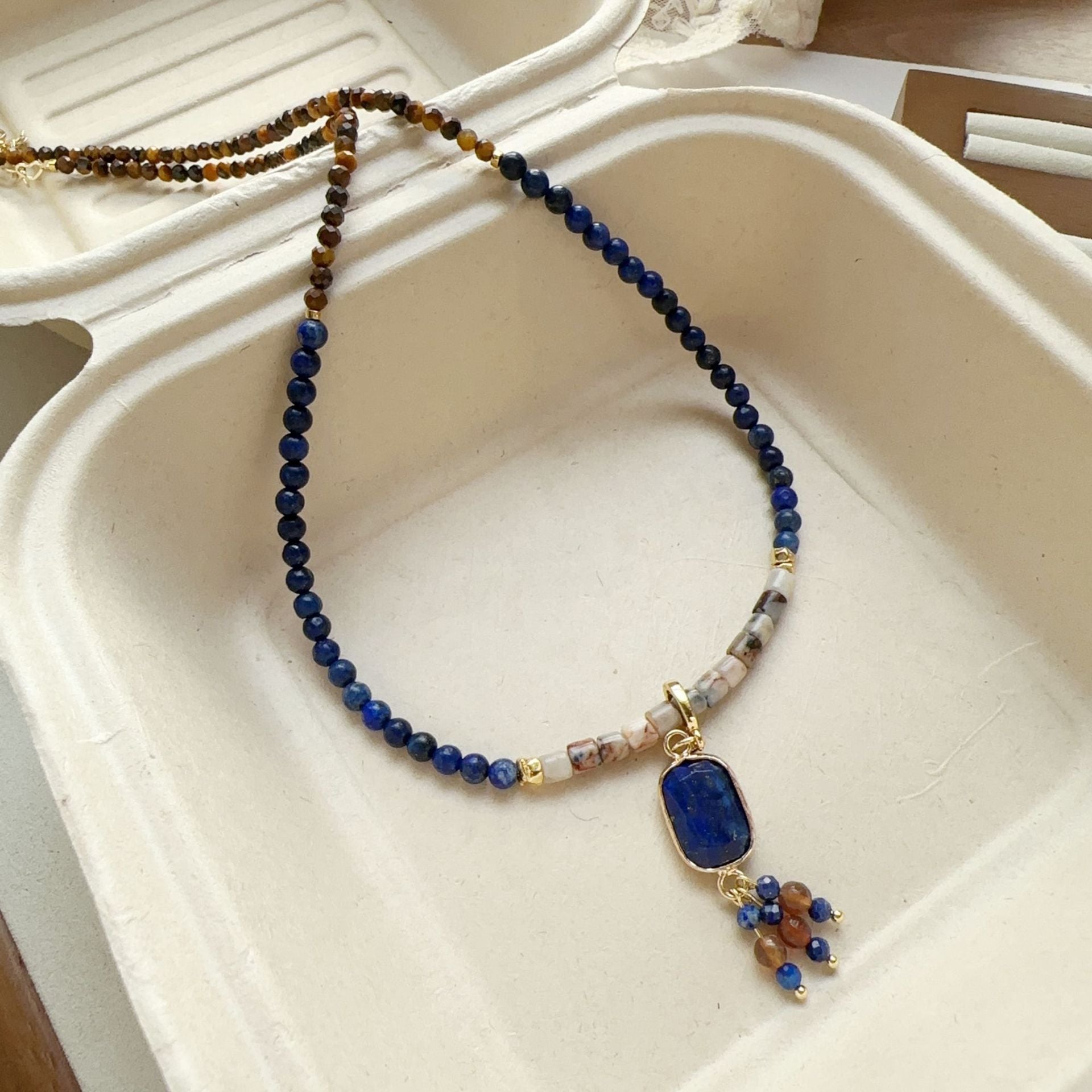 JEKIRA Lapis Lazuli & Tiger Eye Pendant Necklace
