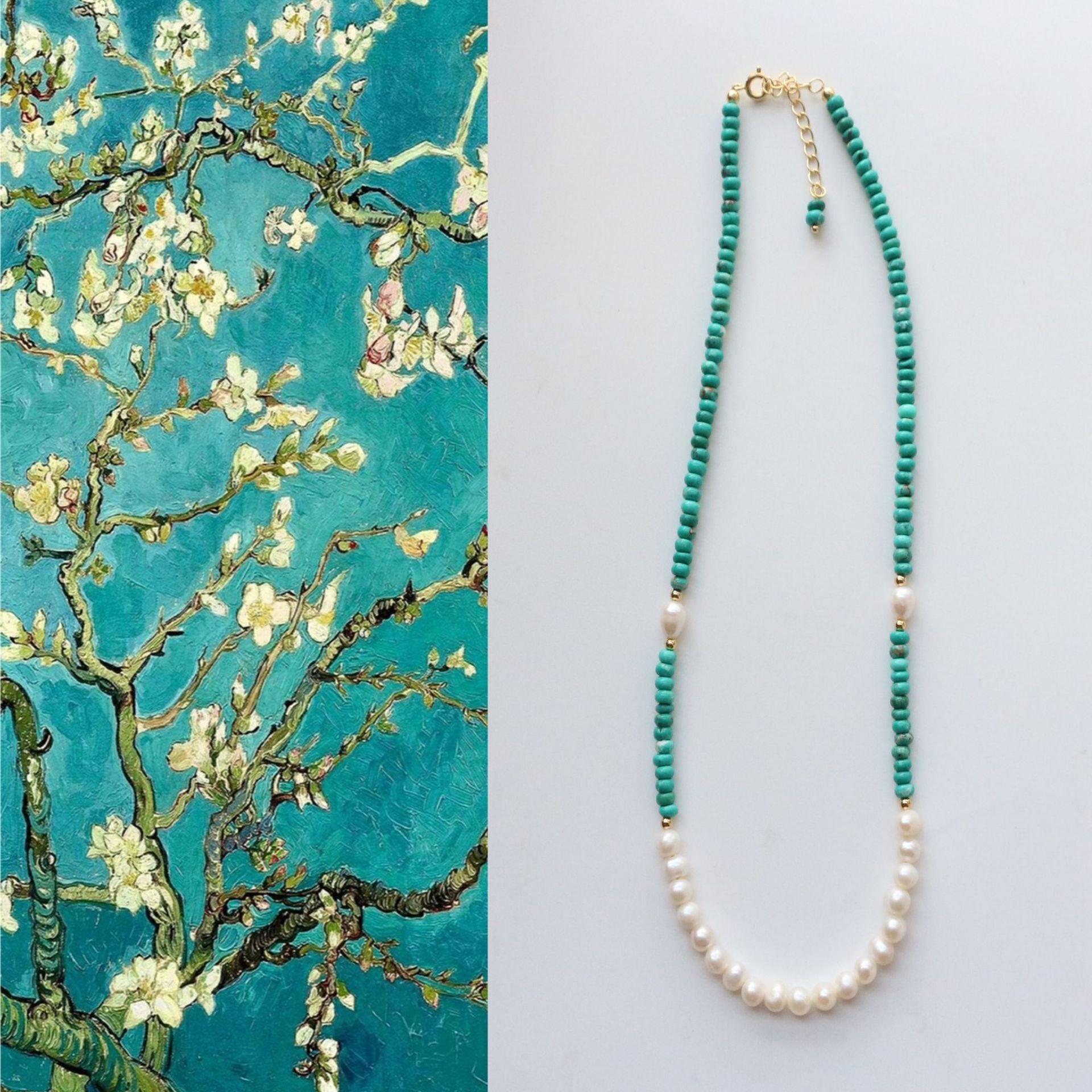 Jekira Turquoise & Petal Baroque Pearl Beaded Necklace and Bracelet Set