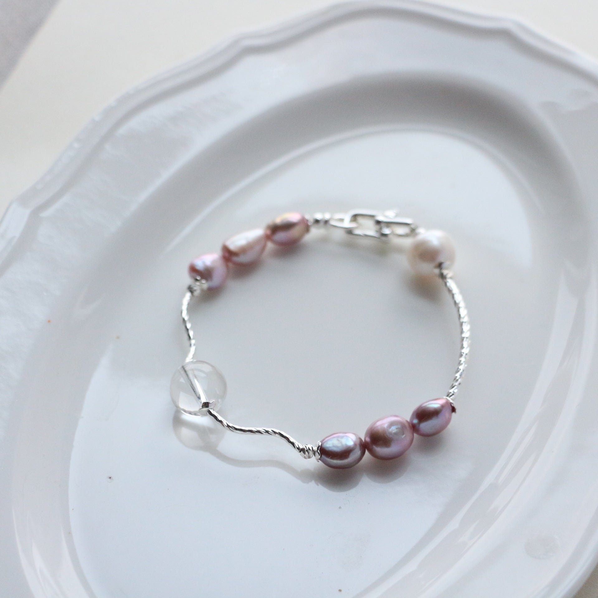 JEKIRA Lavender Pearl & Crystal Bracelet Duo
