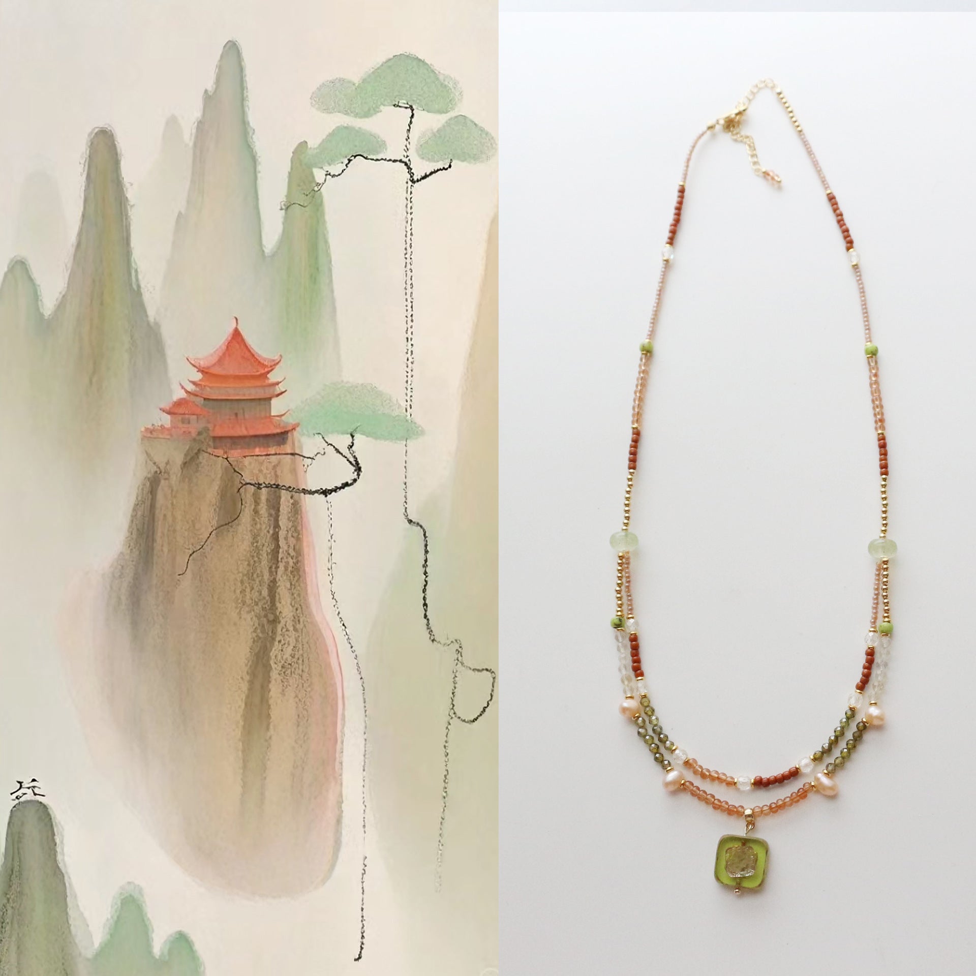 JEKIRA Luxe Double-Layer Gemstone Necklace – Baroque Pearls & Czech Beads
