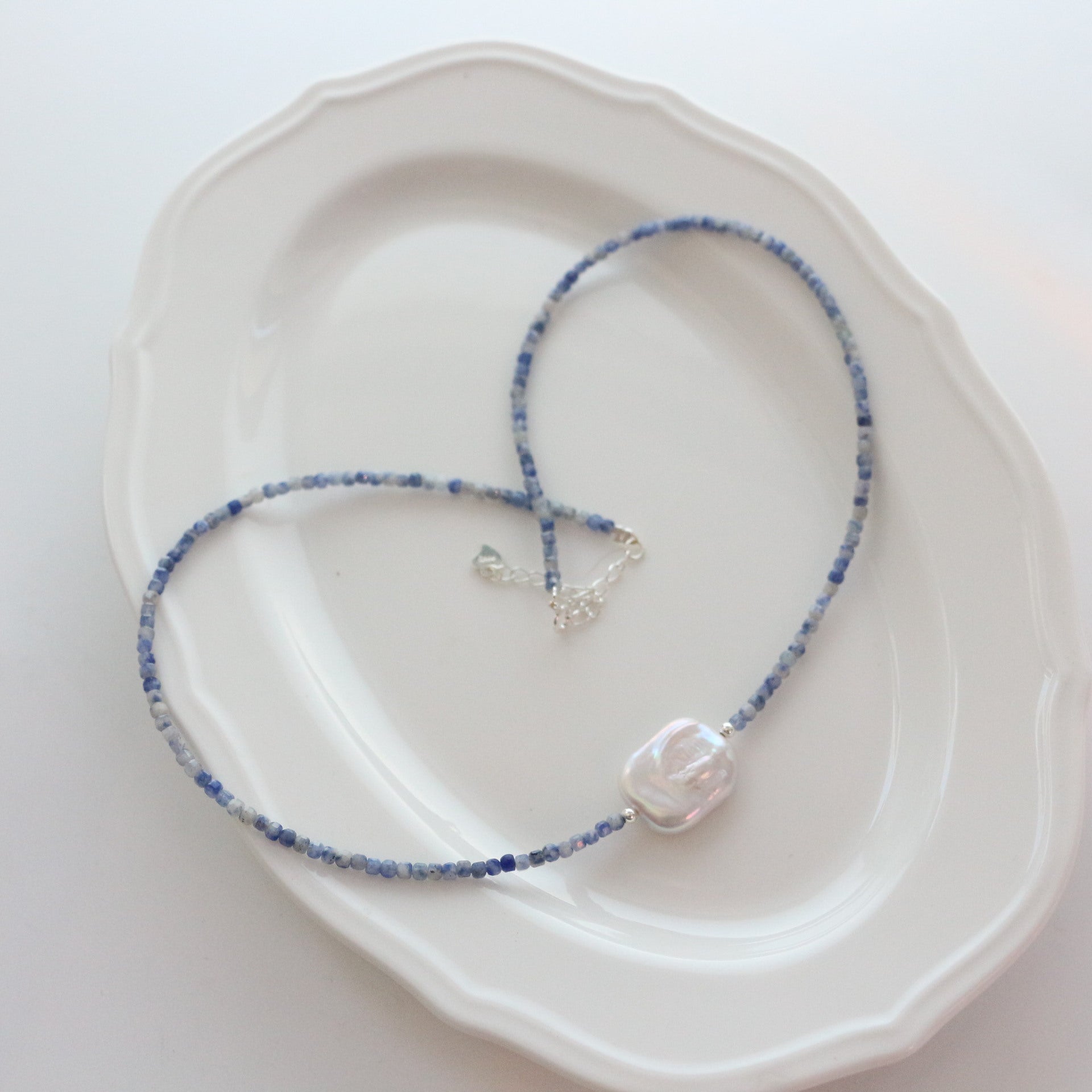 Jekira Blue Lace Agate & Pearl Set – 925 Silver Necklace & Bracelet