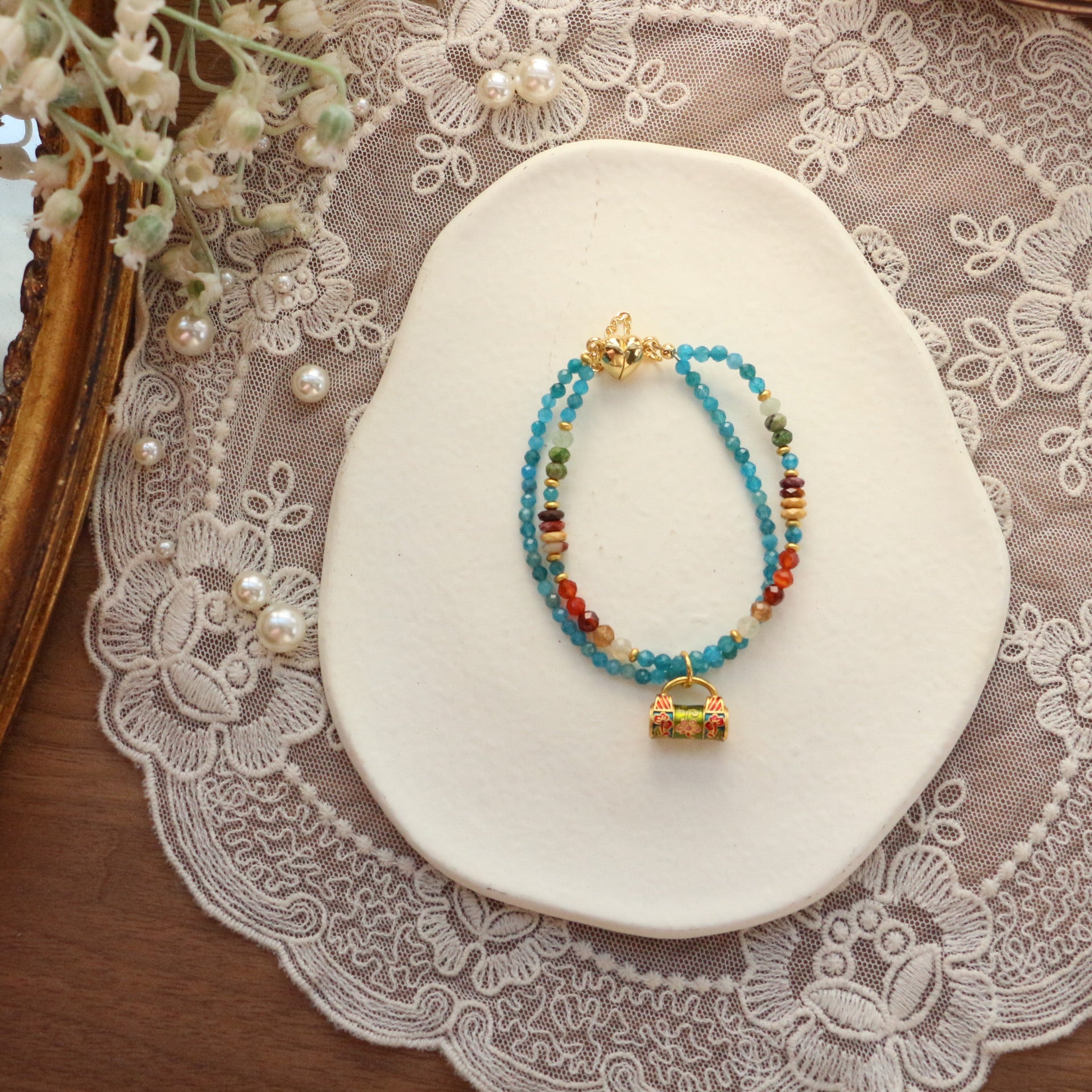 Jekira Colorful Gemstone Beaded Necklace & Double-Layer Bracelet