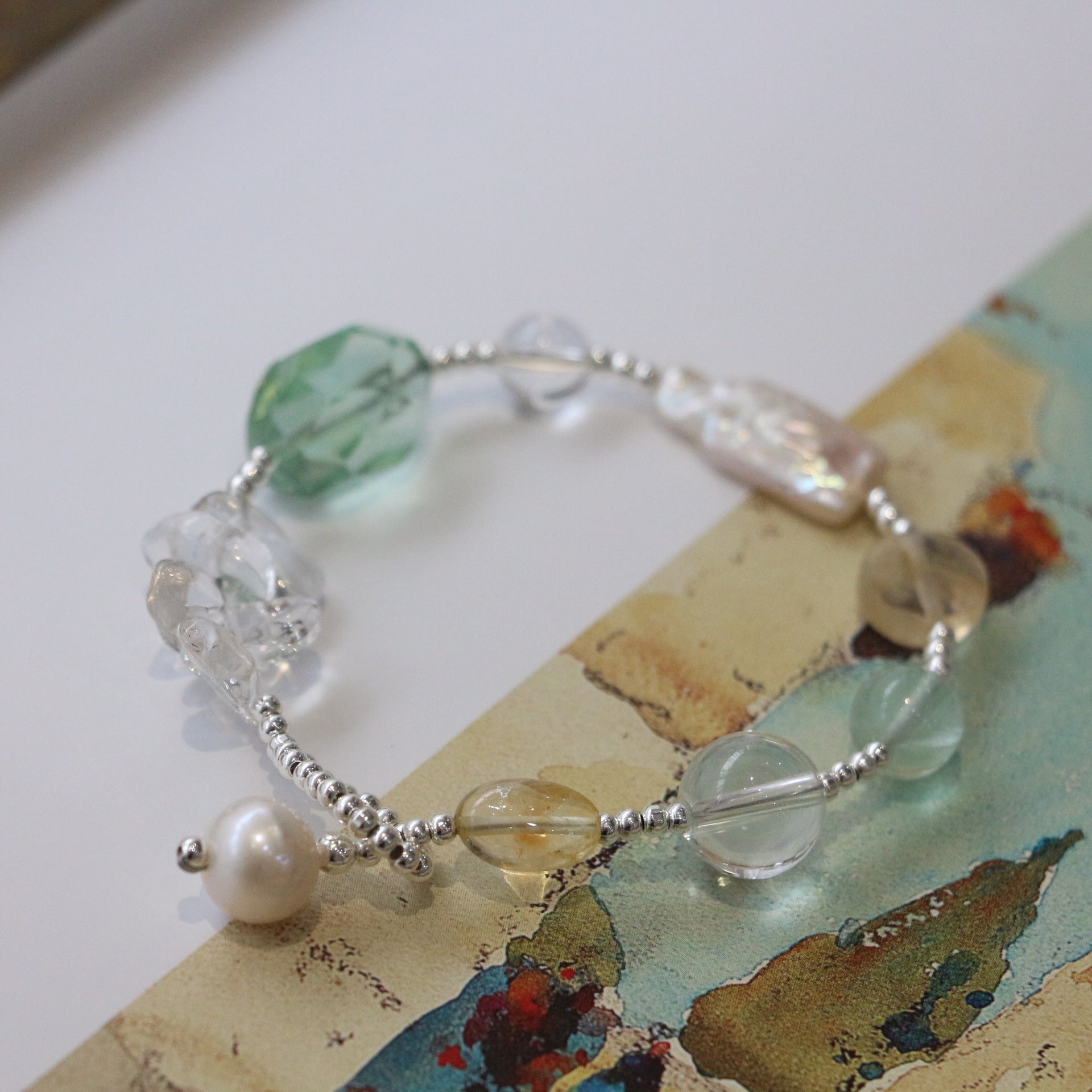 JEKIRA Fluorite Crystal & Pearl Healing Bracelet Duo