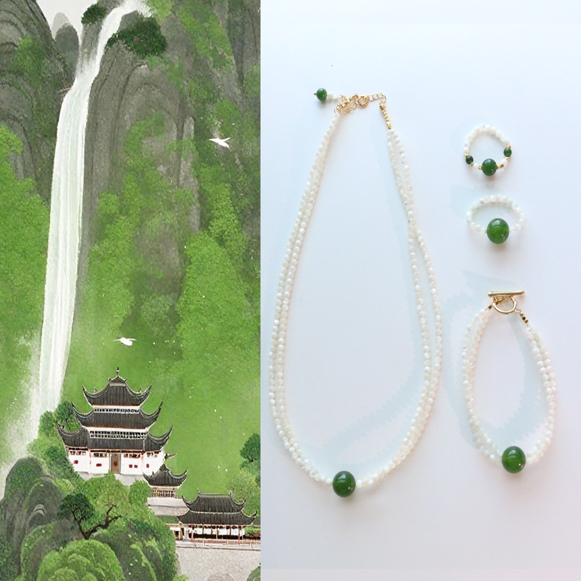 Jekira Celadon & Pearl Jewelry Set