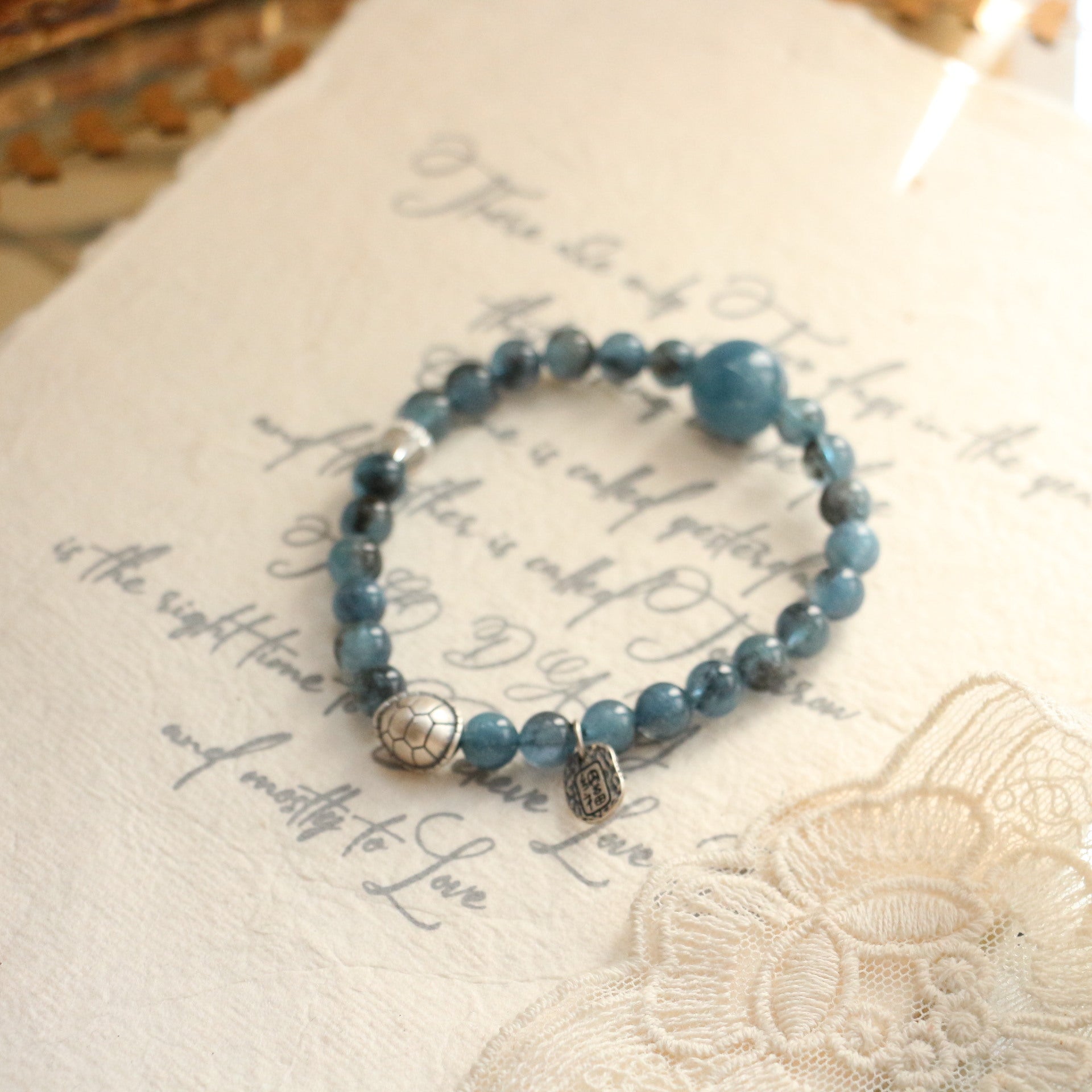 JEKIRA Natural Aquamarine Crystal Sterling Silver Beaded Bracelet