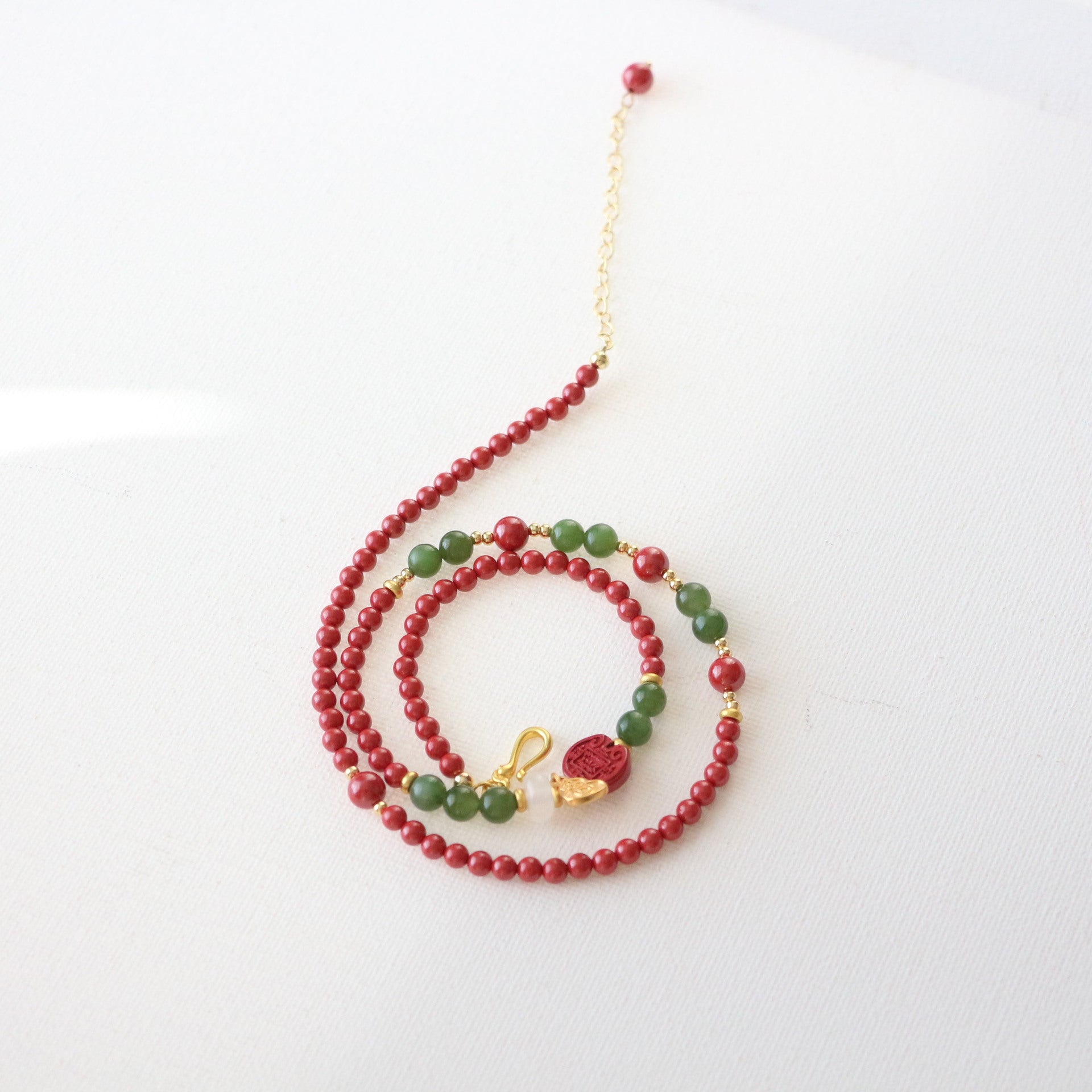 Imperial Sandstone & Emerald Jewelry Set with Gold Gourd Pendant - Jekira