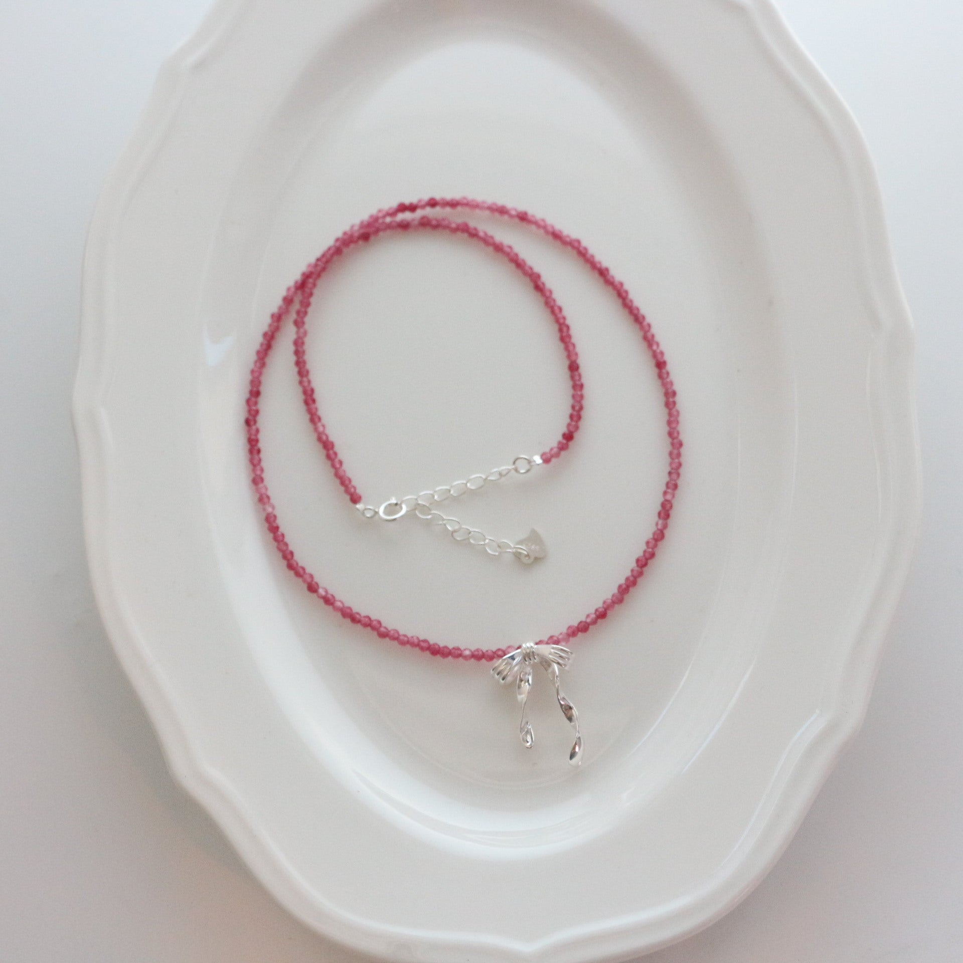 Jekira 2mm Pink Tourmaline & Sterling Silver Bow Necklace + Bracelet Set