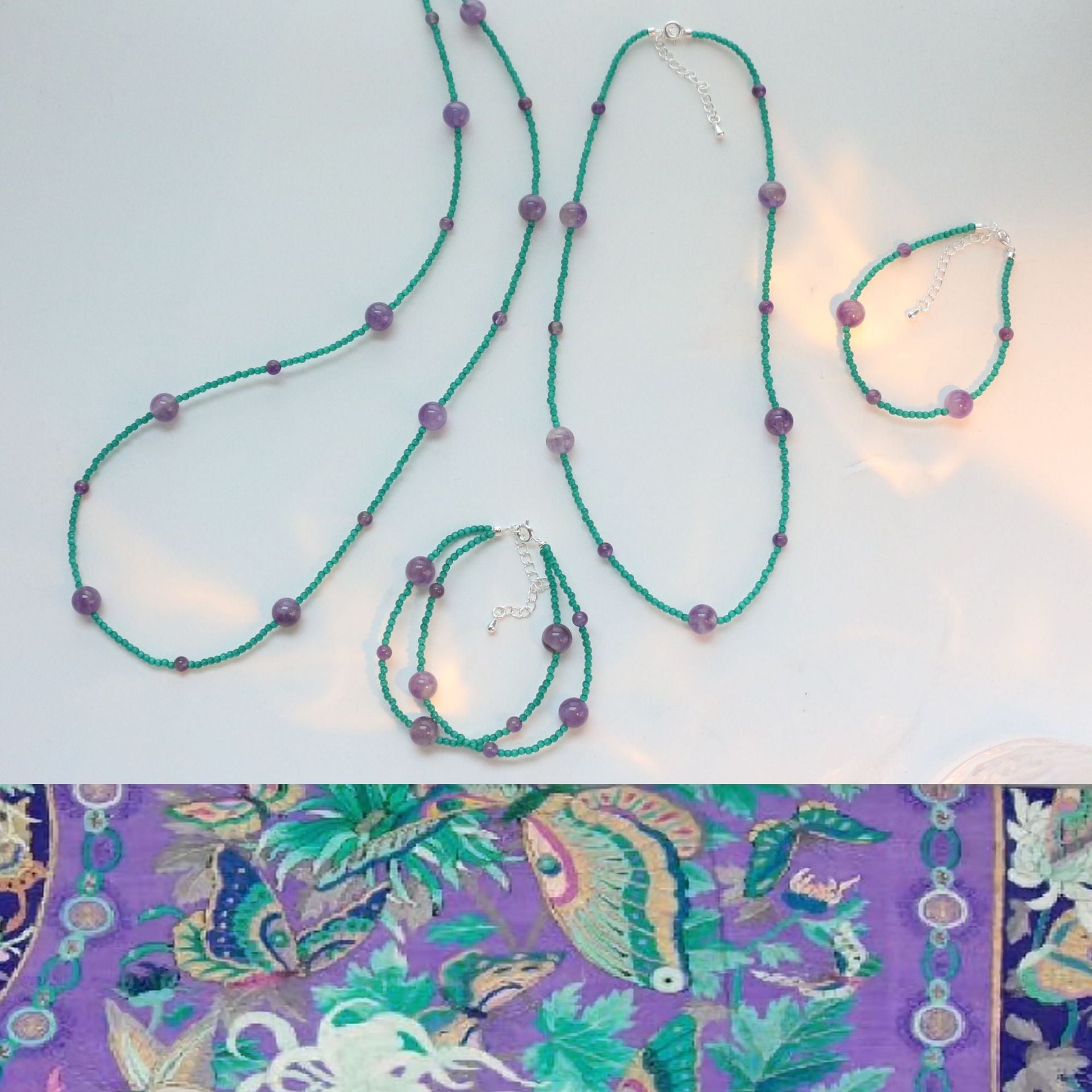 Jekira Amethyst & Green Gemstone Jewelry Set