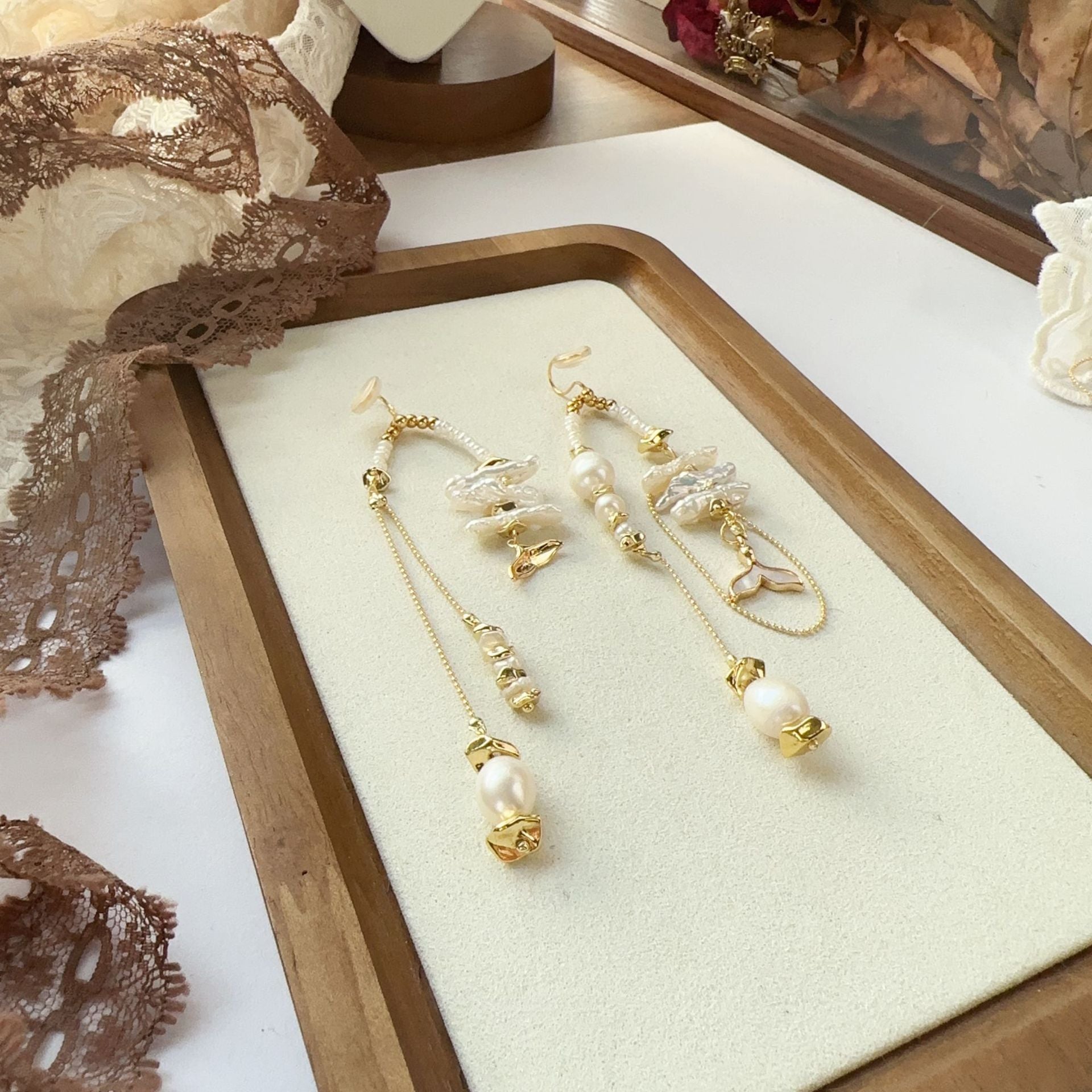 JEKIRA Baroque Pearl Mermaid Tail Drop Earrings