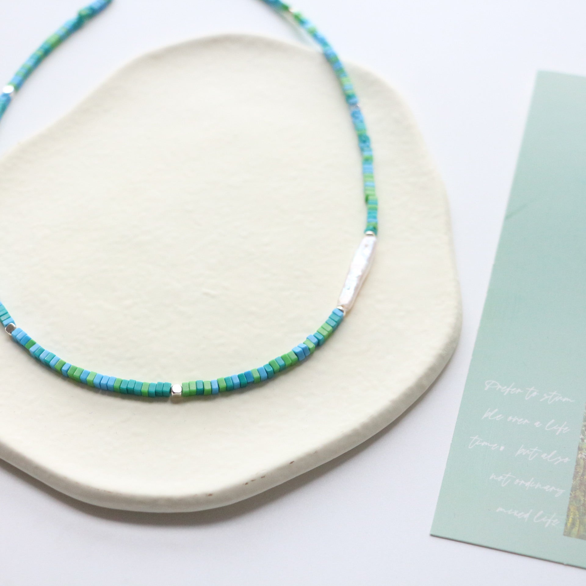 JEKIRA Magnesite Turquoise & Baroque Pearl Necklace – 42+6cm